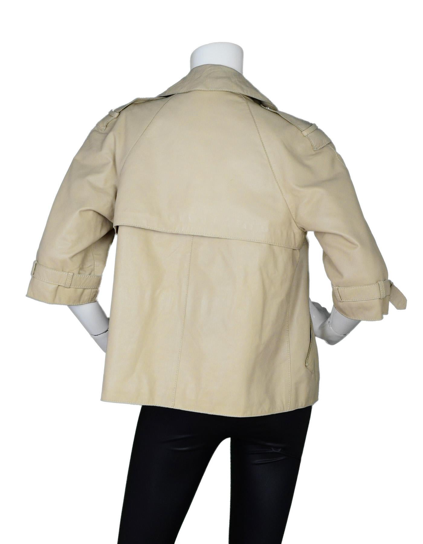 Dolce & Gabbana Beige Leather Double Breasted Jacket W/ 3/4 Sleeves Sz 40 In Good Condition In New York, NY