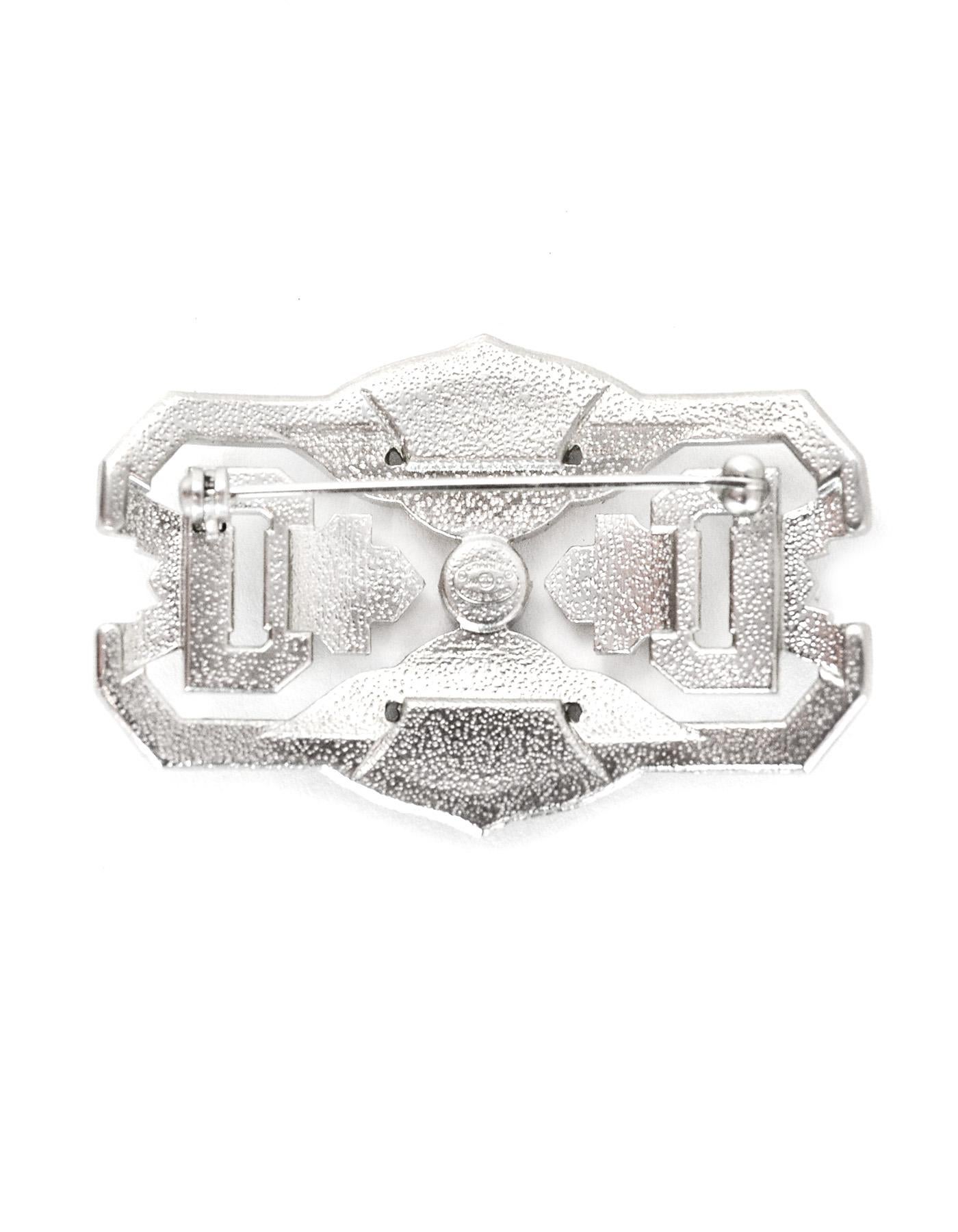 Chanel Crystal Clear Abstract Silvertone Brooch Pin In Excellent Condition In New York, NY