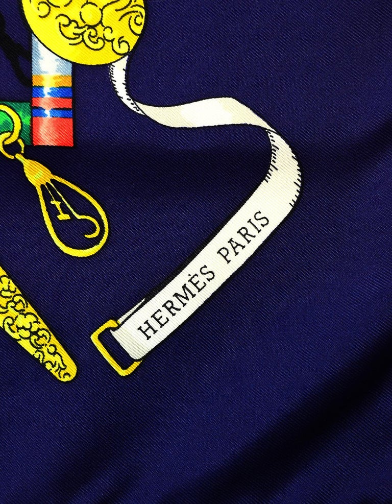 Hermes Navy Blue/White Petit Main 90cm Silk Scarf at 1stDibs