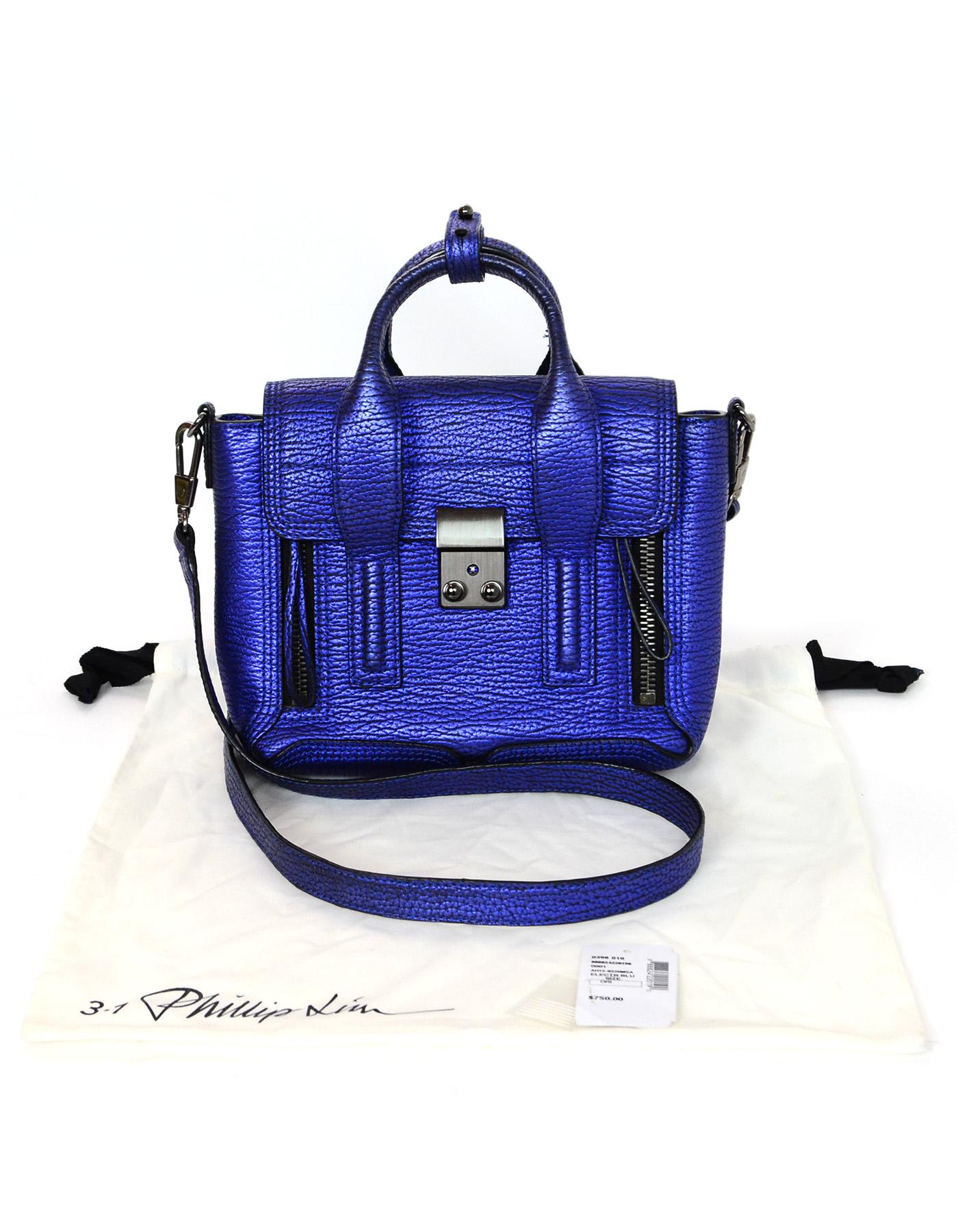 3.1 Phillip Lim Blue Metallic Leather Mini Pashli Crossbody Bag 5