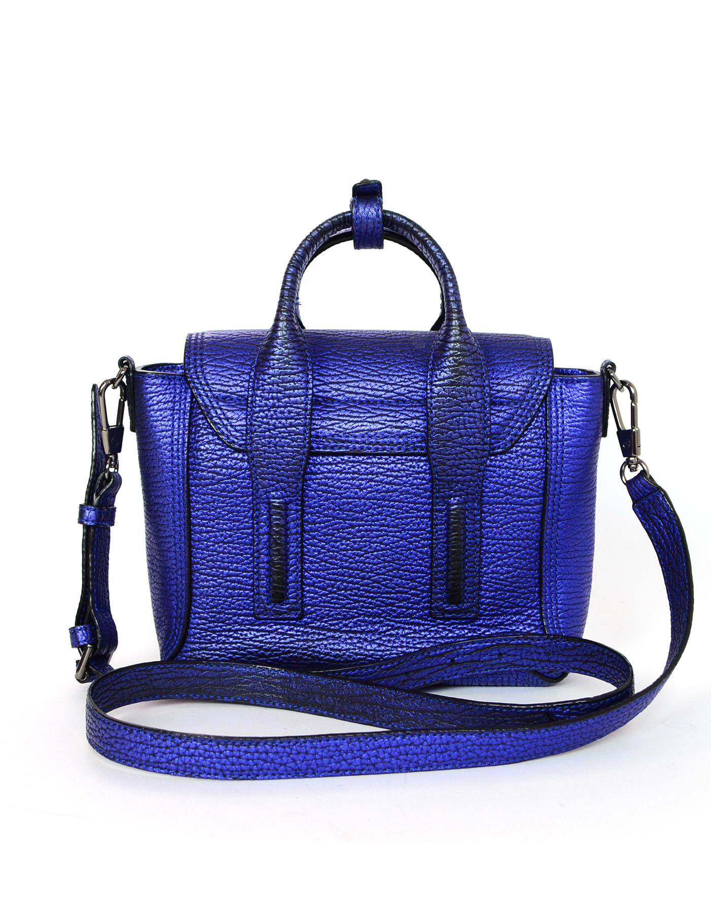 3.1 Phillip Lim Blue Metallic Leather Mini Pashli Crossbody Bag In Excellent Condition In New York, NY