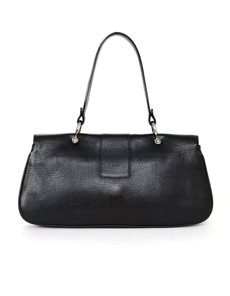 Burberry Black Leather Top Handle Flap Bag W/ Silver Ring Snap Flap