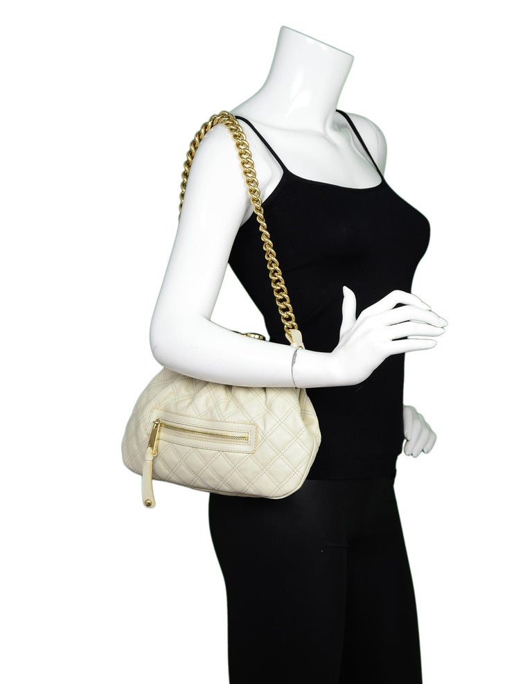 Marc Jacobs Cream Quilted Frame Stam Shoulder Bag W/ Goldtone Chain
