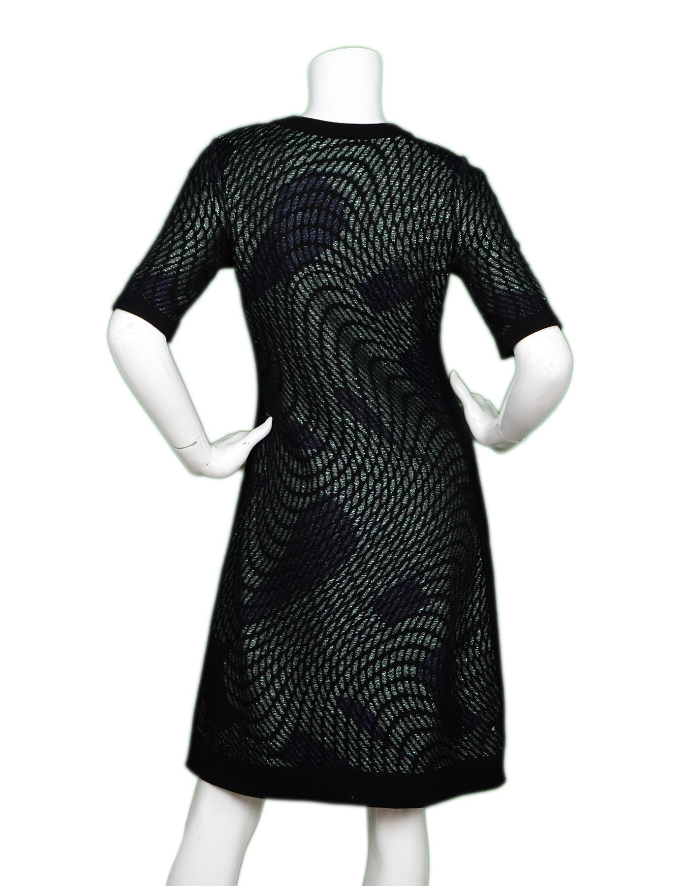 M Missoni Black/Green Metallic Short Sleeve Dress Sz 42 In Excellent Condition In New York, NY