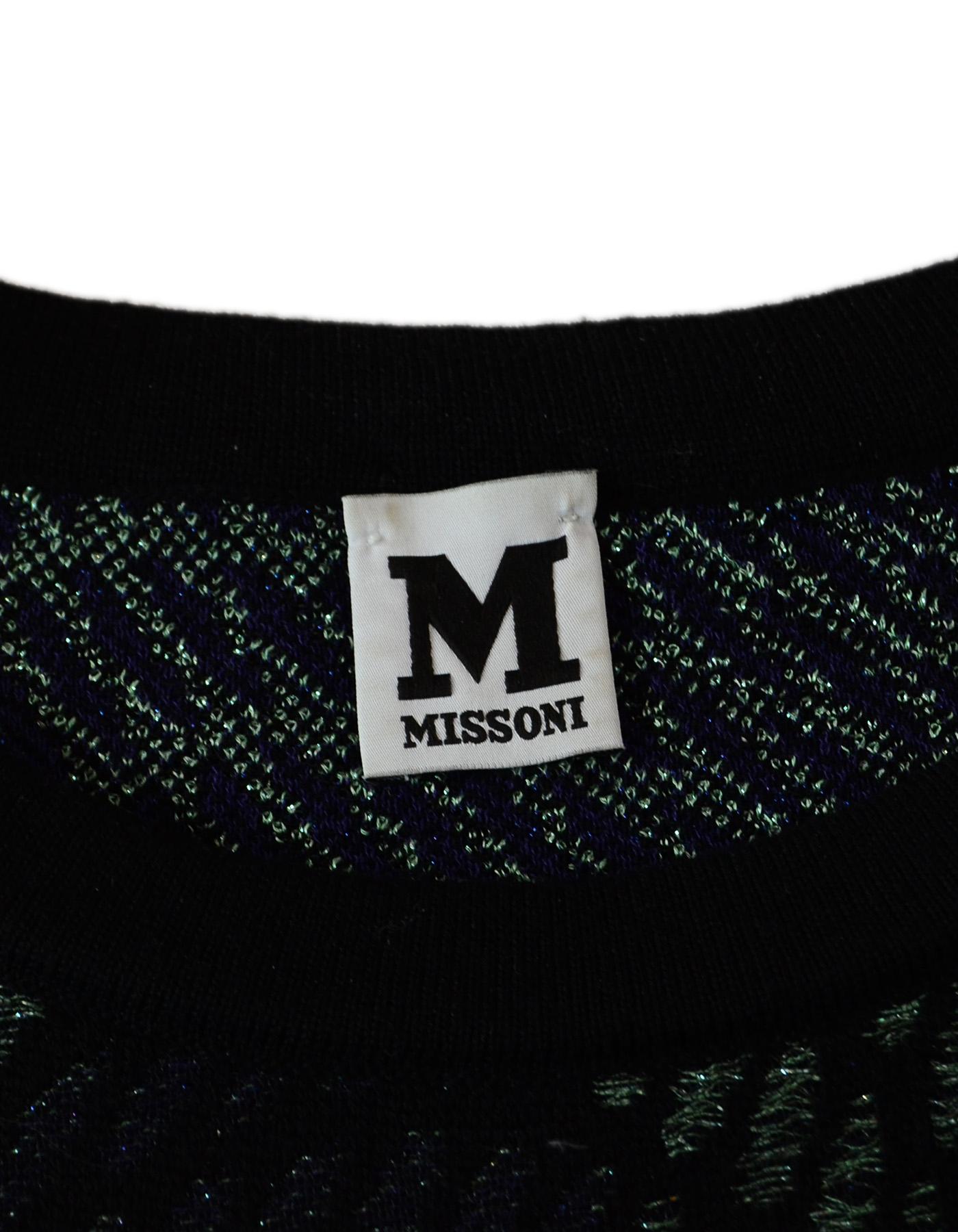 Women's M Missoni Black/Green Metallic Short Sleeve Dress Sz 42