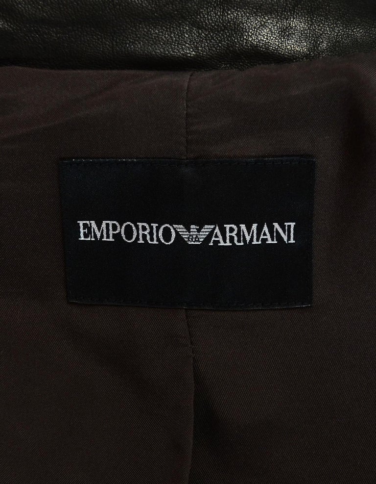 Emporio Armani Brown Leather Jacket W/ Petal Collar and Cuffs Sz 2 For ...