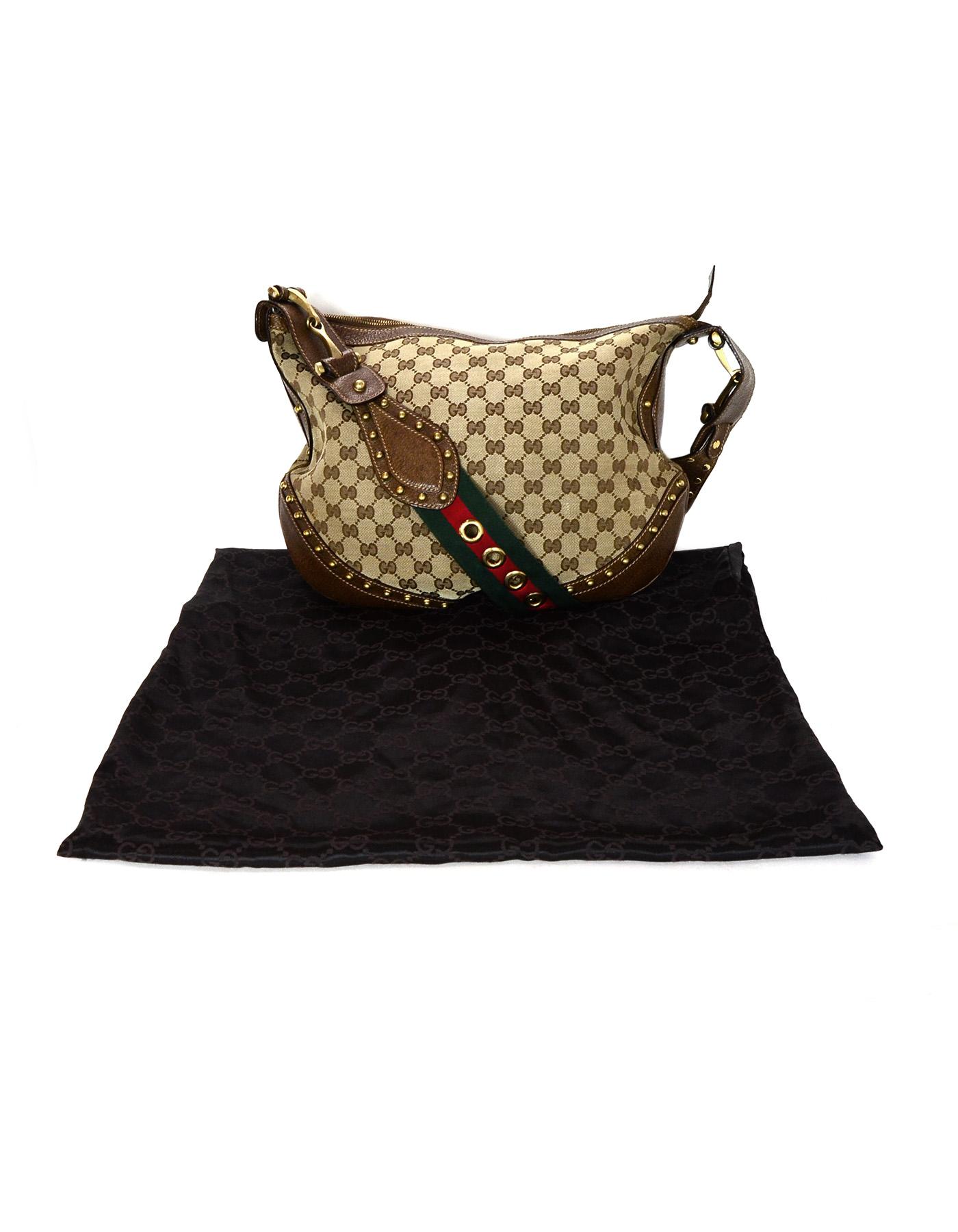 Gucci Beige Canvas Monogram Pelham Messenger Bag w/ Studded Web Strap 4