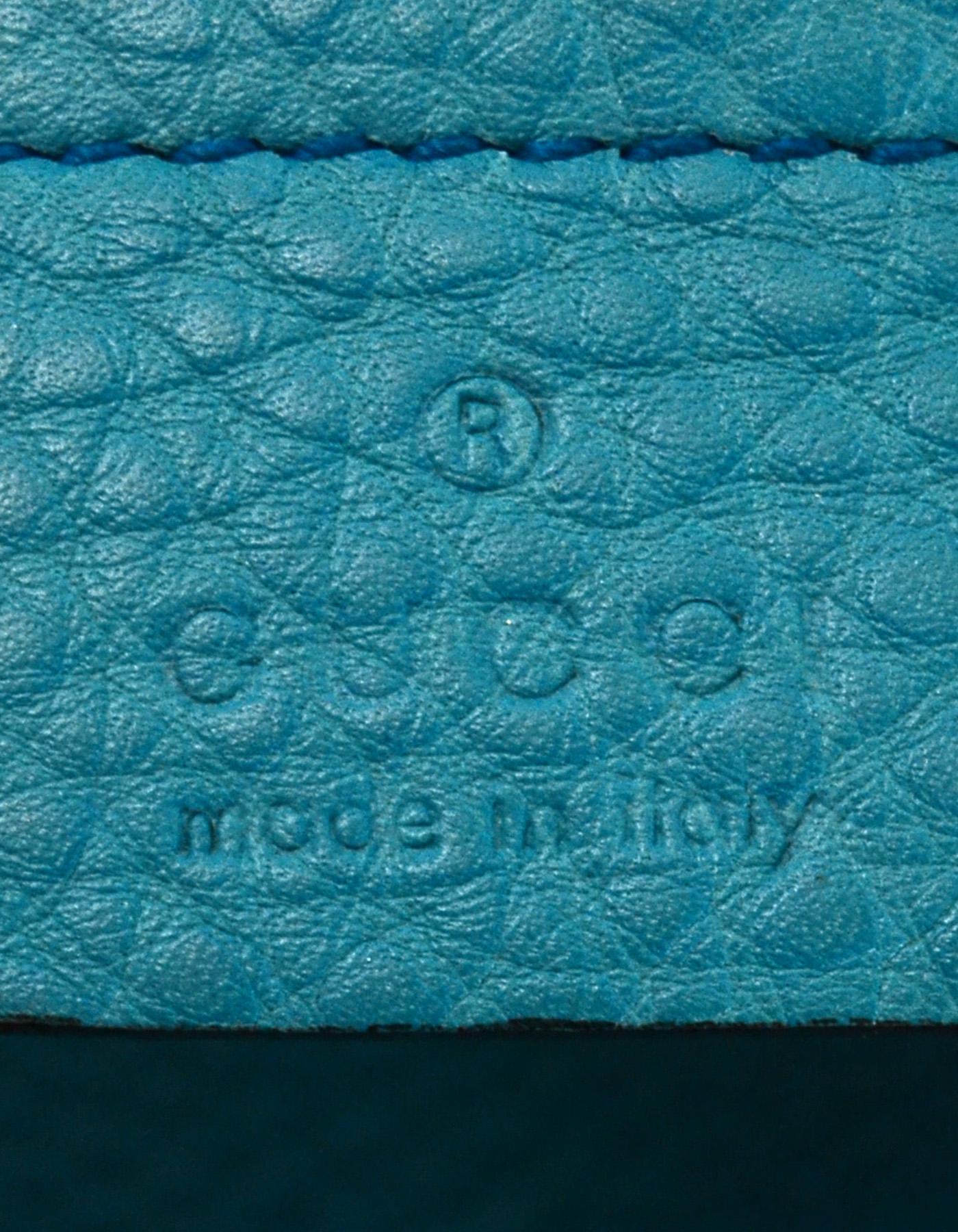 Gucci GG Logo Turquoise Pebbled Leather Soho Chain Tote Tassel Bag 4