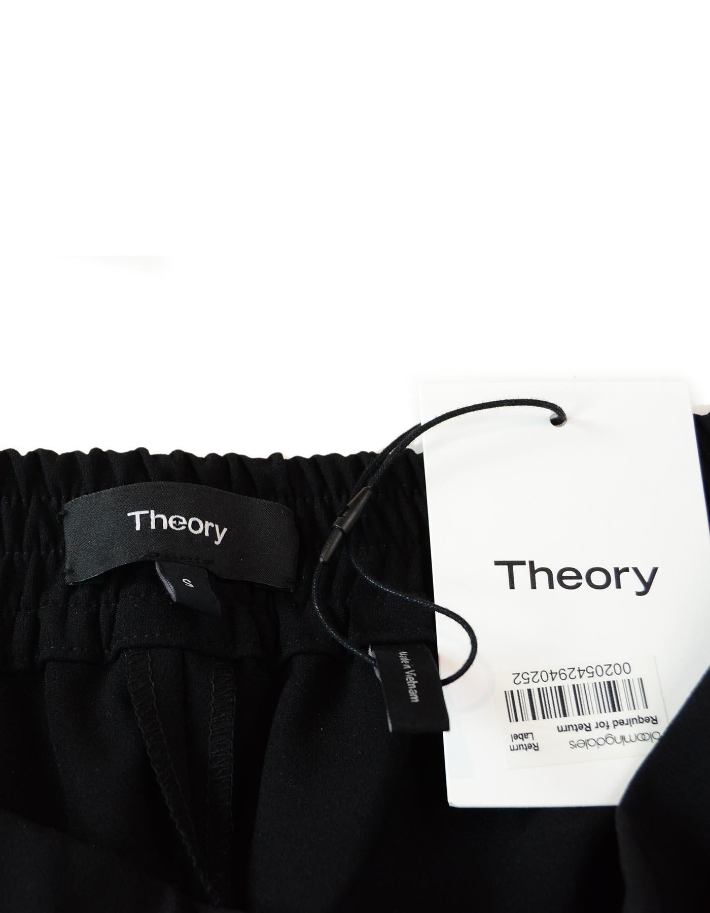 Women's Theory NWT Black/White Elastic Waist Snap Side Pants Sz S