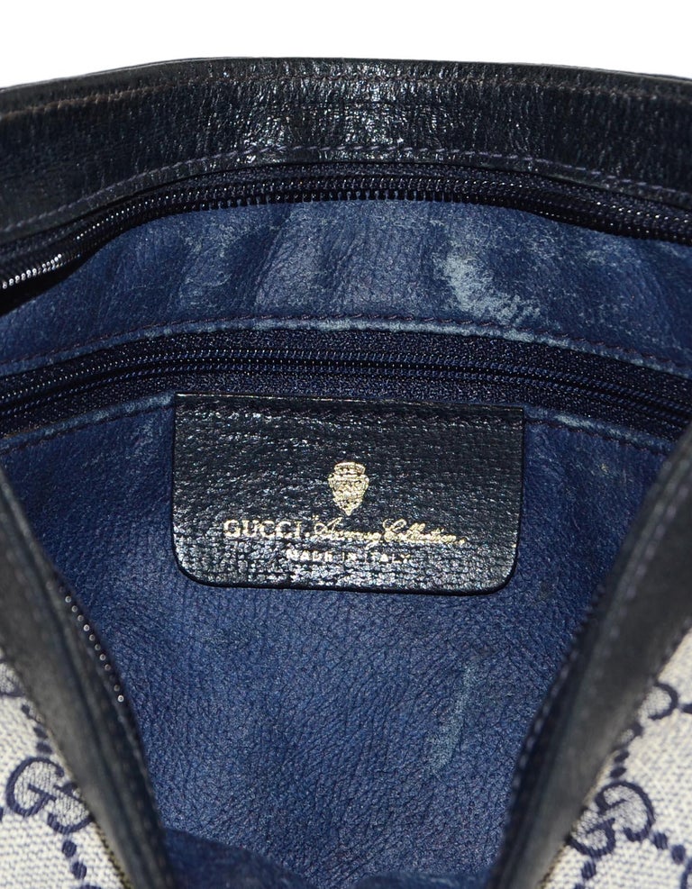 Beautiful vintage Gucci bag Grey Navy blue Leather Cloth ref