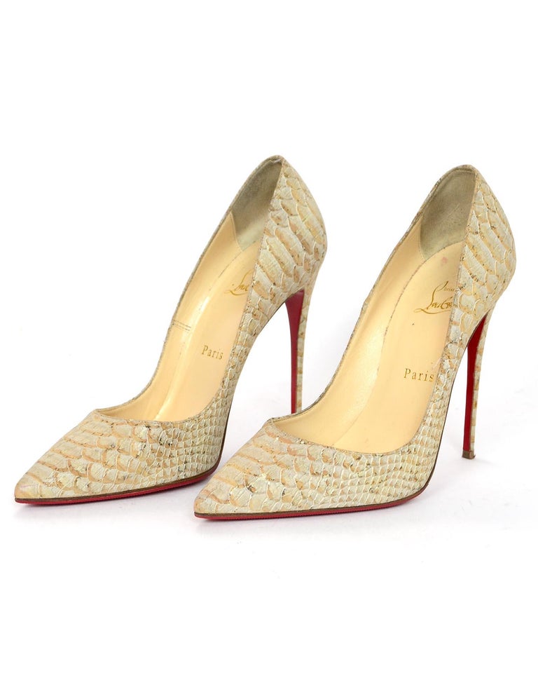 Christian Louboutin Tan Python So Kate Heels Pointed Toe Pumps Sz 38.5 ...