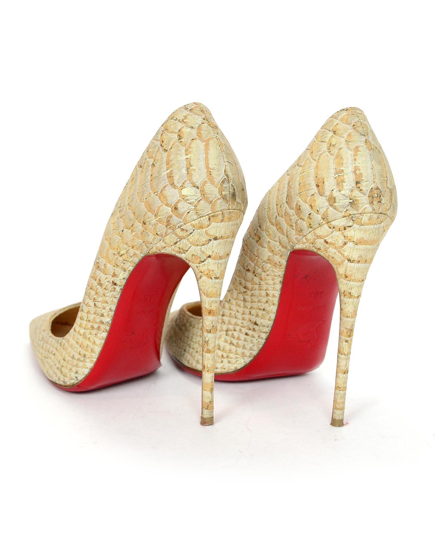 Christian Louboutin Tan Python So Kate Heels Pointed Toe Pumps Sz 38.5 In Excellent Condition In New York, NY