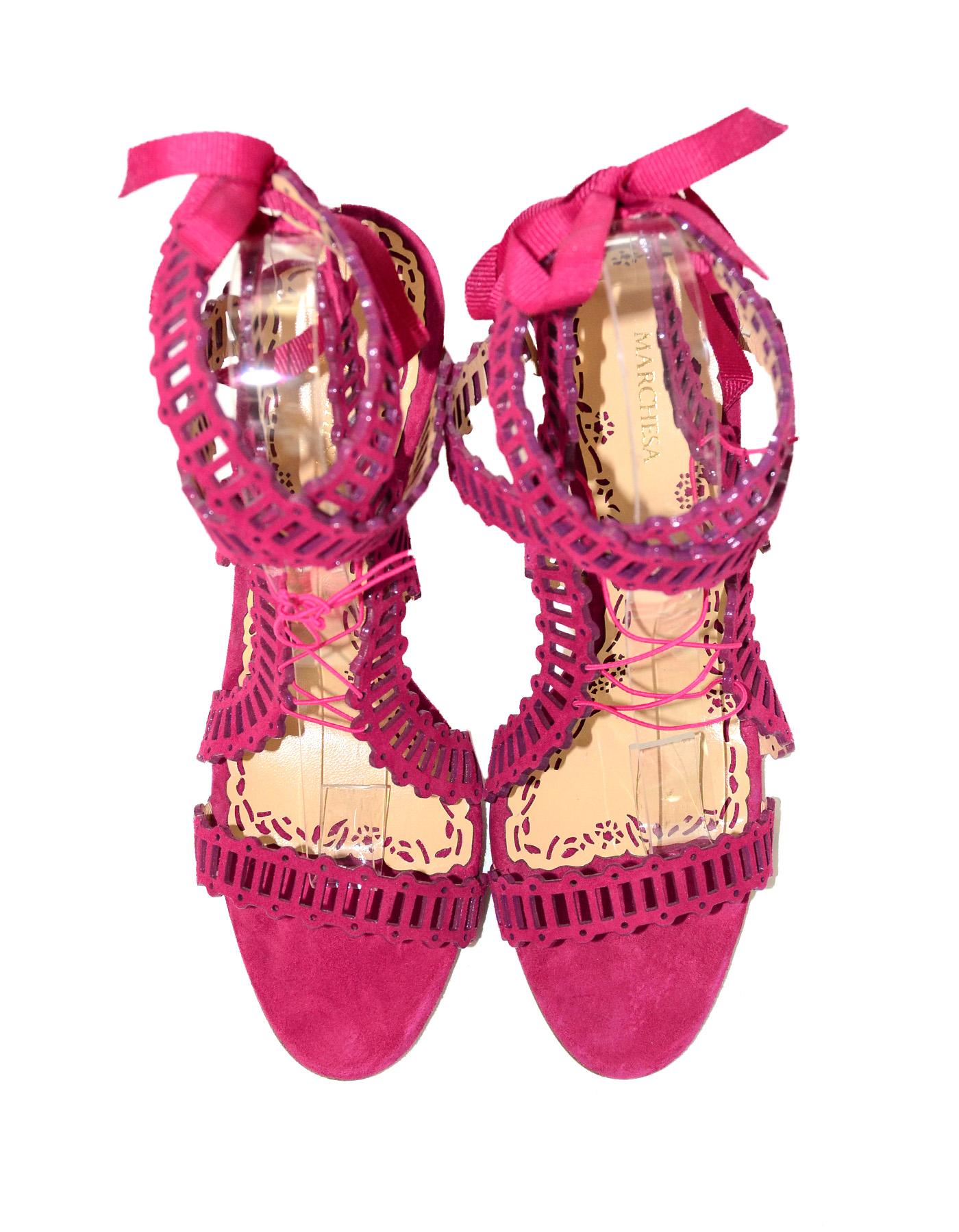 Women's Marchesa NEW Hot Pink Suede Cut Out Stella Sandals Heels Sz 38.5