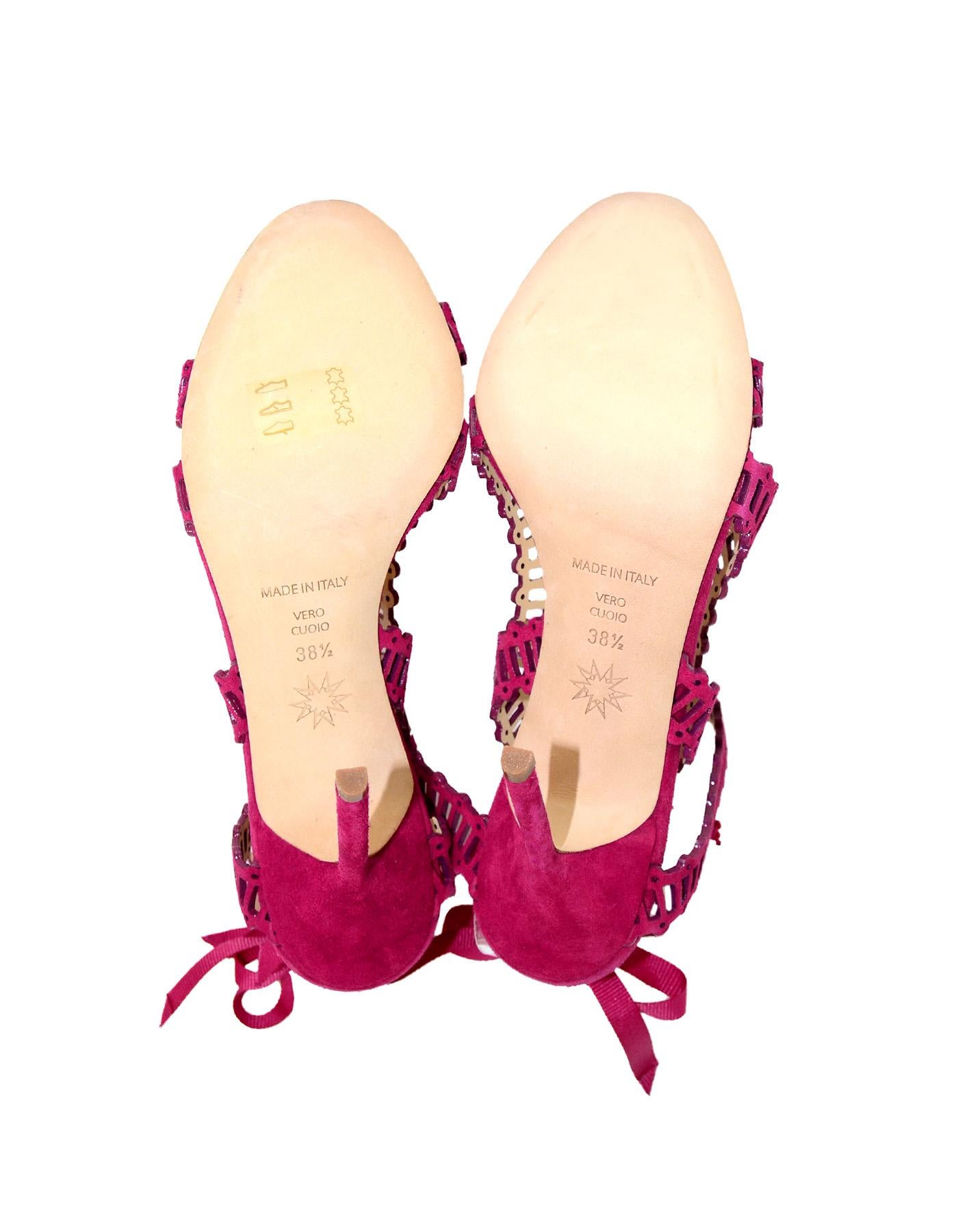 Marchesa NEW Hot Pink Suede Cut Out Stella Sandals Heels Sz 38.5 1