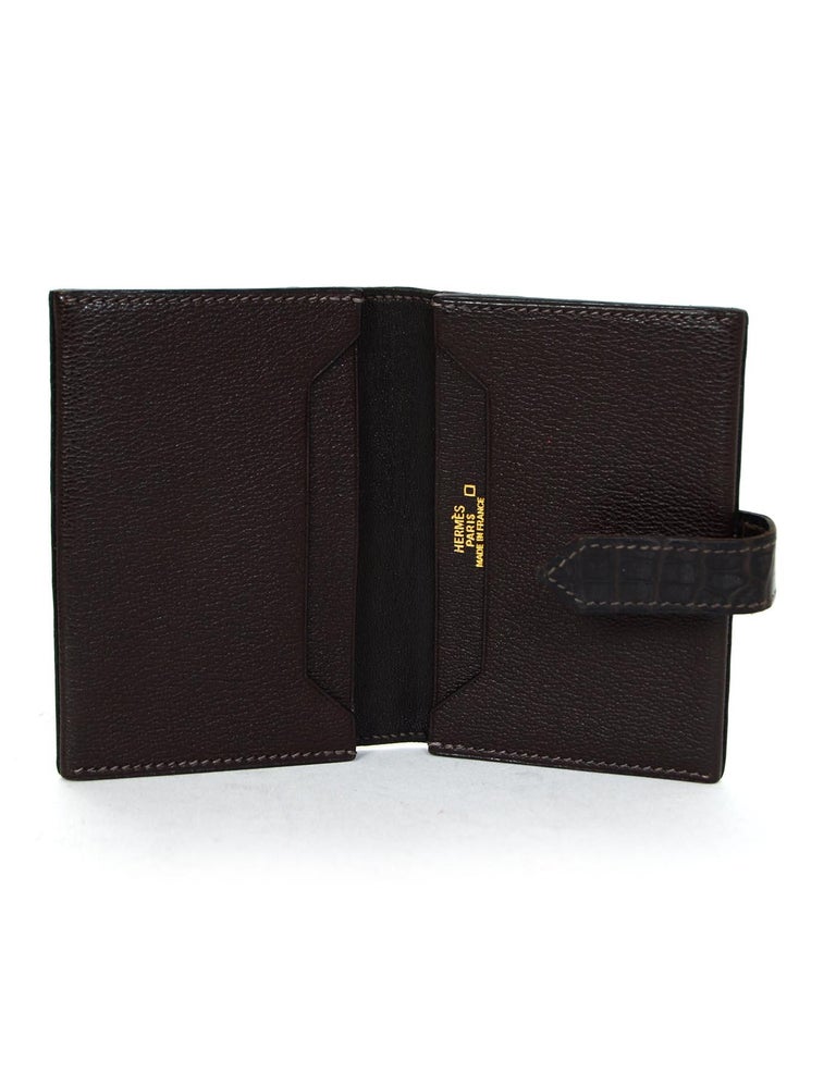 Hermes Brown Alligator Bearn Compact CardHolder Wallet For Sale at