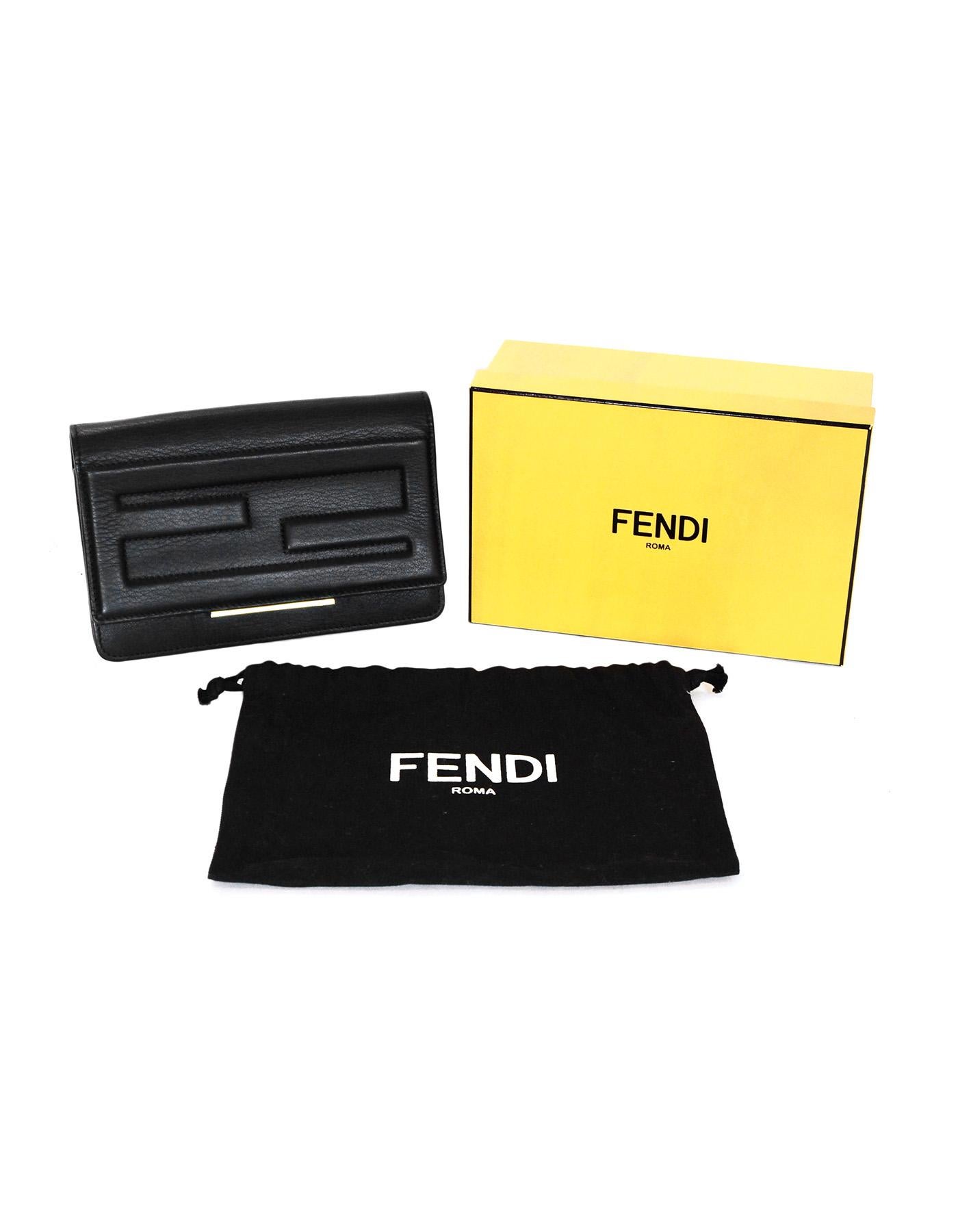 Fendi Black Vitello Leather Logo Tube Wallet On Chain Crossbody Bag 5