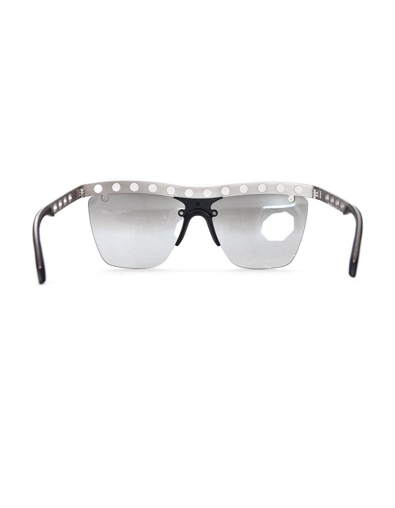 Prada Machine Brushed Silvertone Rimless Sunglasses W/ Metal Perforated  Brow For Sale at 1stDibs | prada machine sunglasses