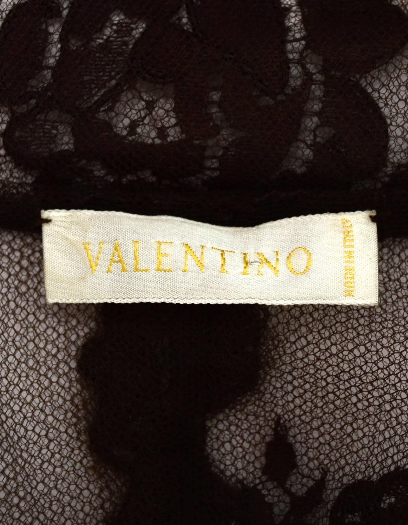 Black Valentino Brown Lace Jacket W/ Crystal Buttons & Satin Trim Sz 4