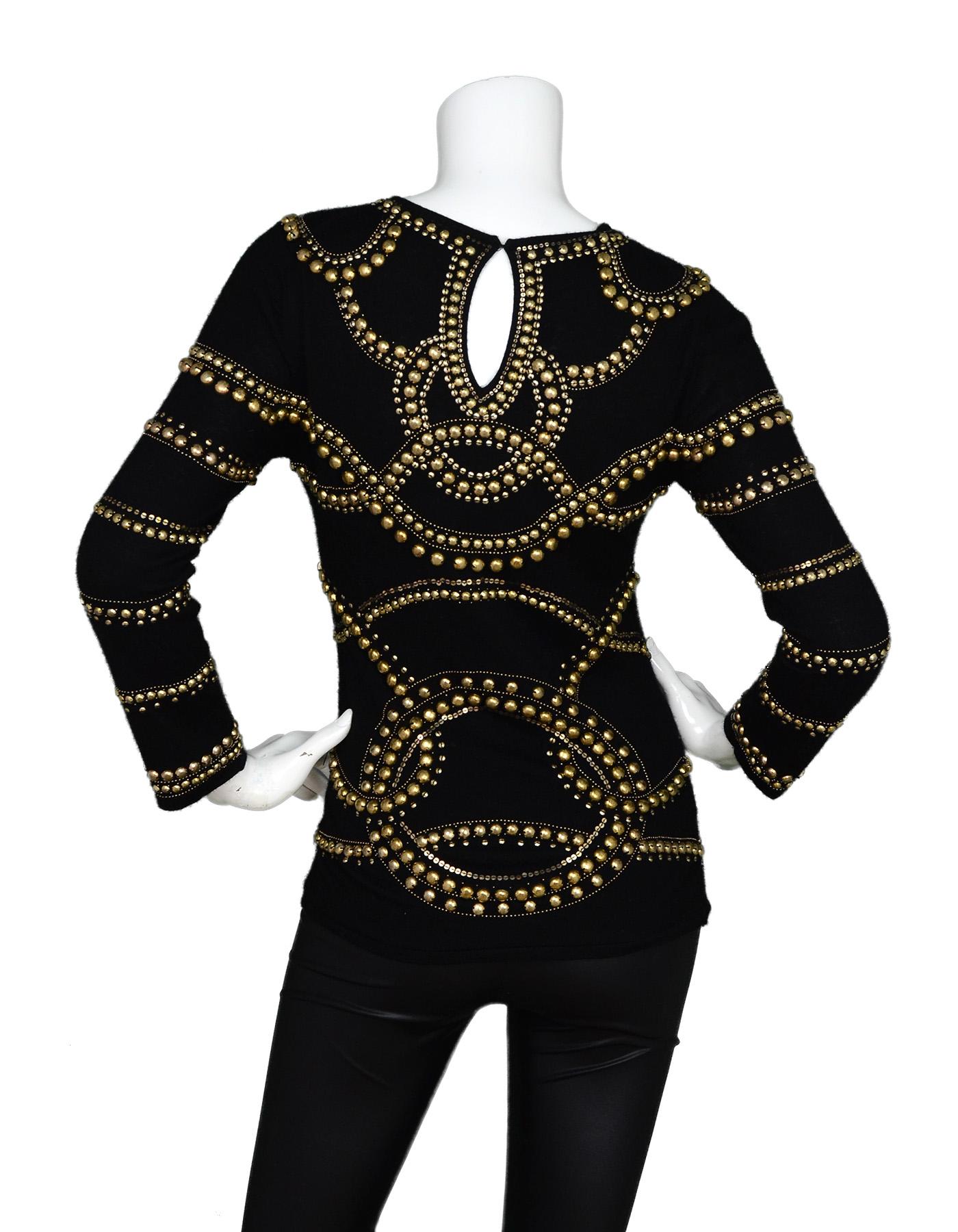 Naeem Kahn Black/Gold Embellished Cashmere Sweater Sz P (S) In Good Condition In New York, NY