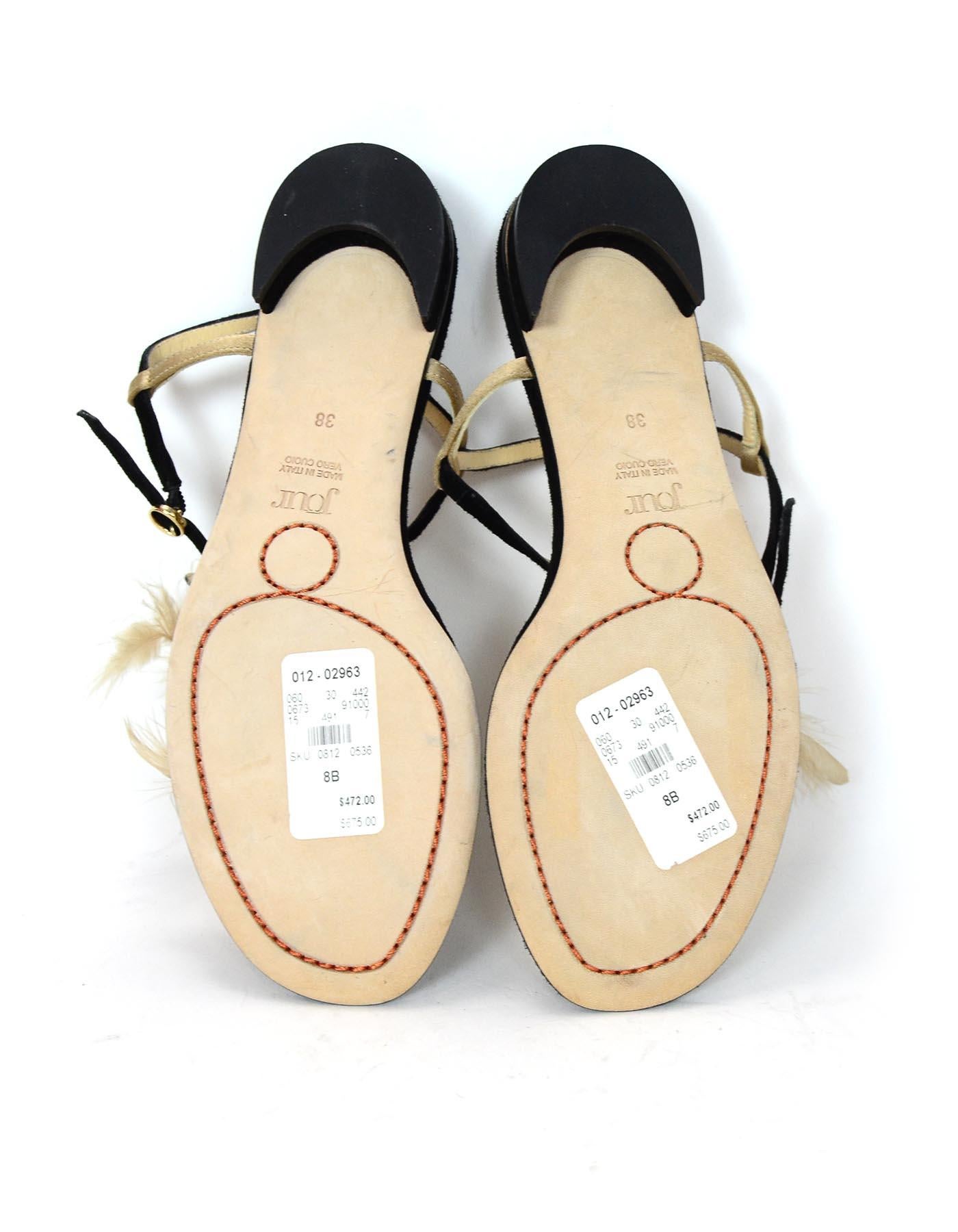 Women's Jour Black Suede Sandals W/ Feather Detail Sz 38 rt. $675