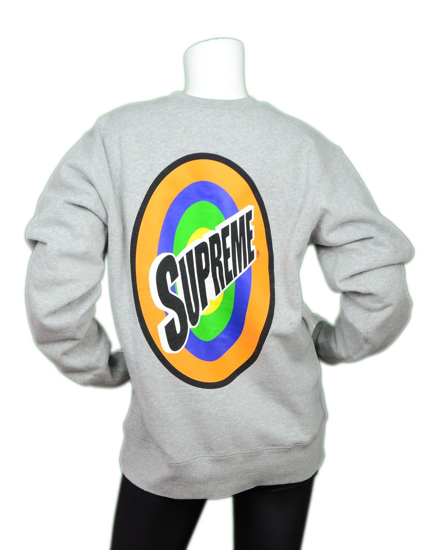 Supreme Grey Spin Logo Crew Neck Sweatshirt Sz M Unisex

Made In: Canada
Color: Grey, orange, white, black, green, blue
Materials: 90% cotton, 10% polyester
Opening/Closure: Pull over
Overall Condition: Excellent, like new condition
 
Measurements: