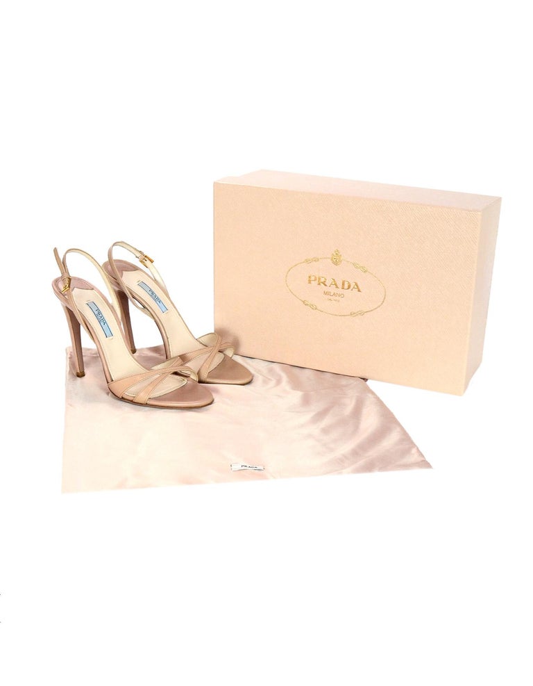 Prada Nude Criss Cross Sling Back Sandals Sz 36.5 W Box at