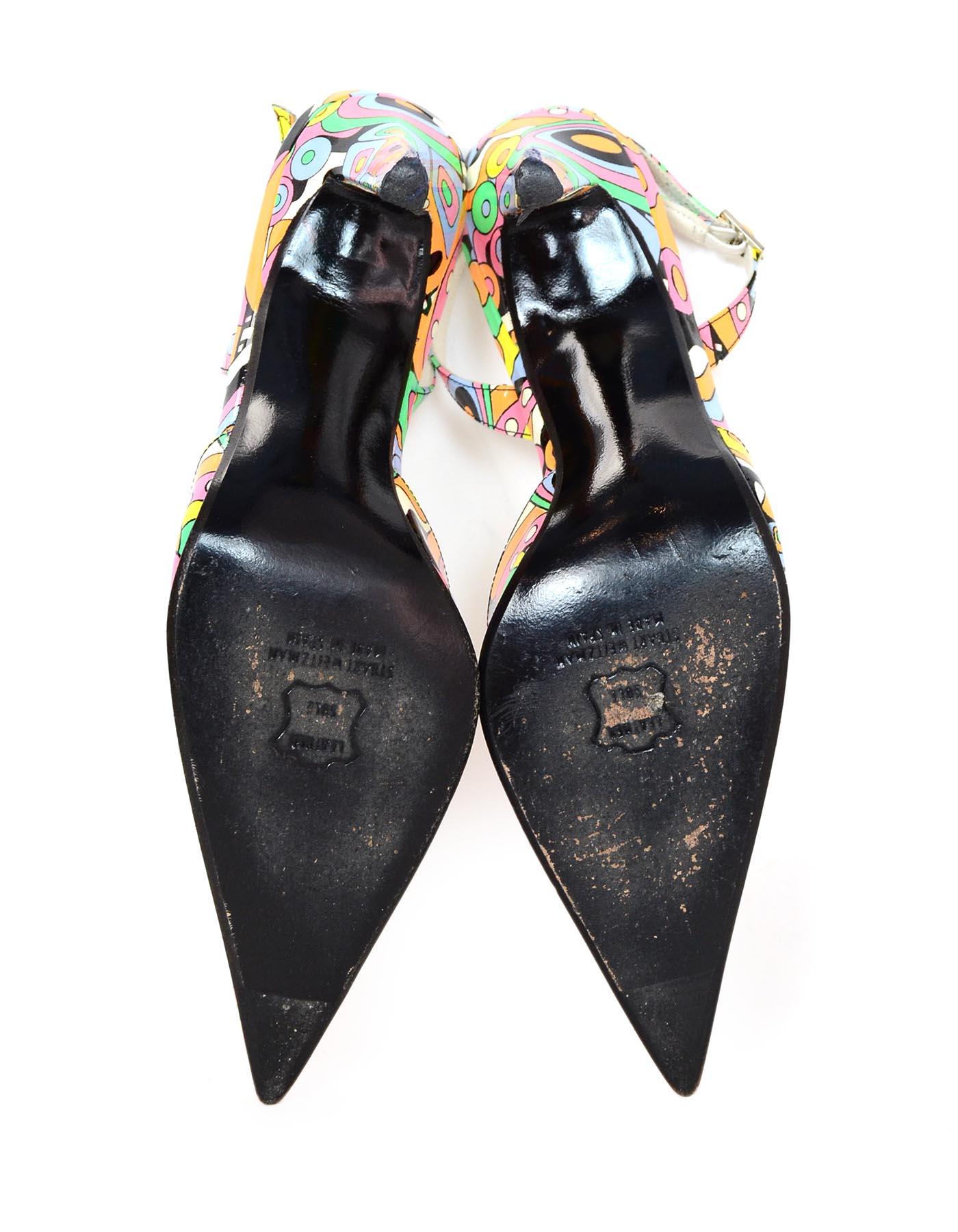 Stuart Weitzman Multi-Color Patent Leather Point Toe Sling Back Pumps Sz 7.5 In Excellent Condition In New York, NY