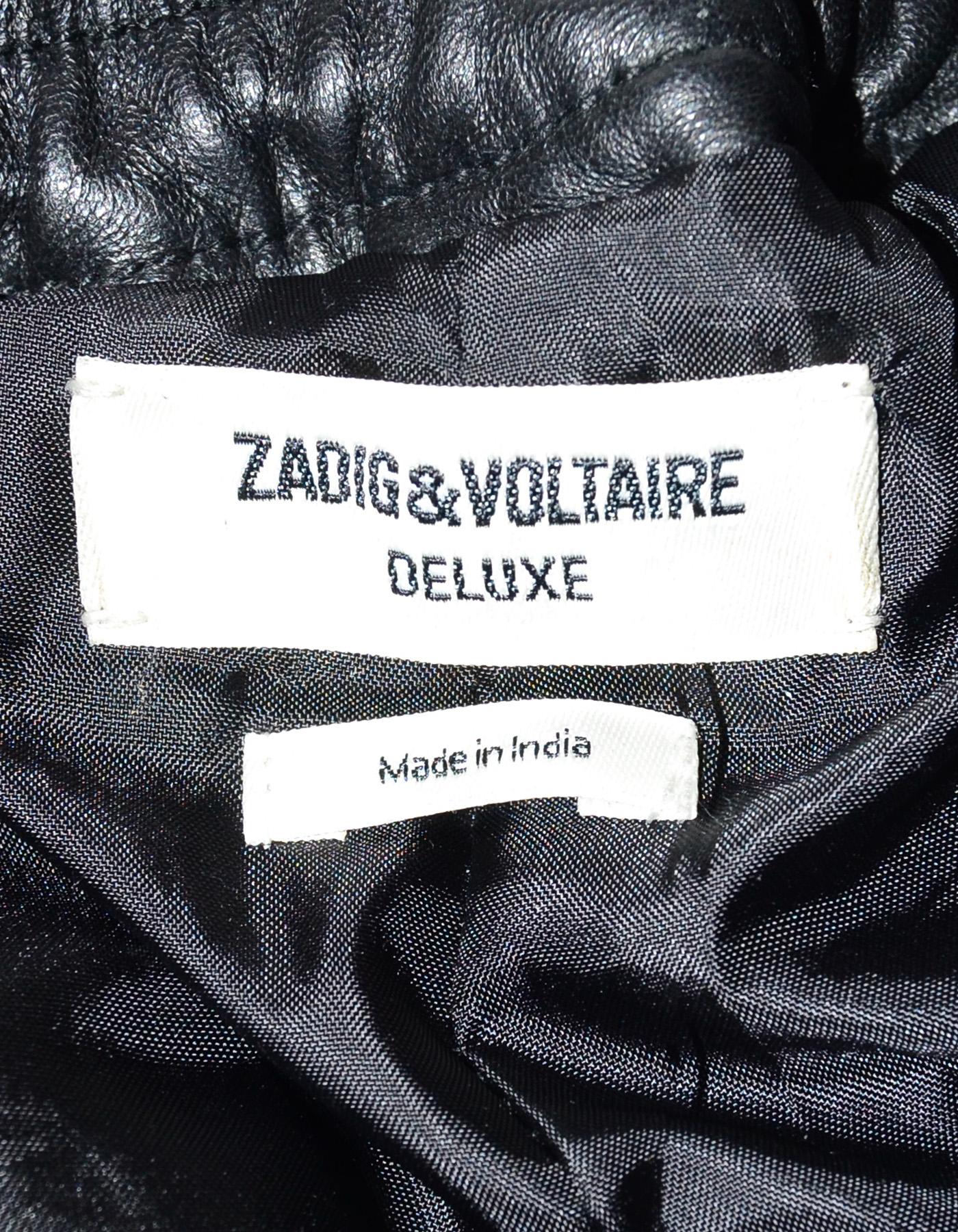 Women's Zadig & Voltaire Black Leather Drawstring Jogger Pants Sz 40