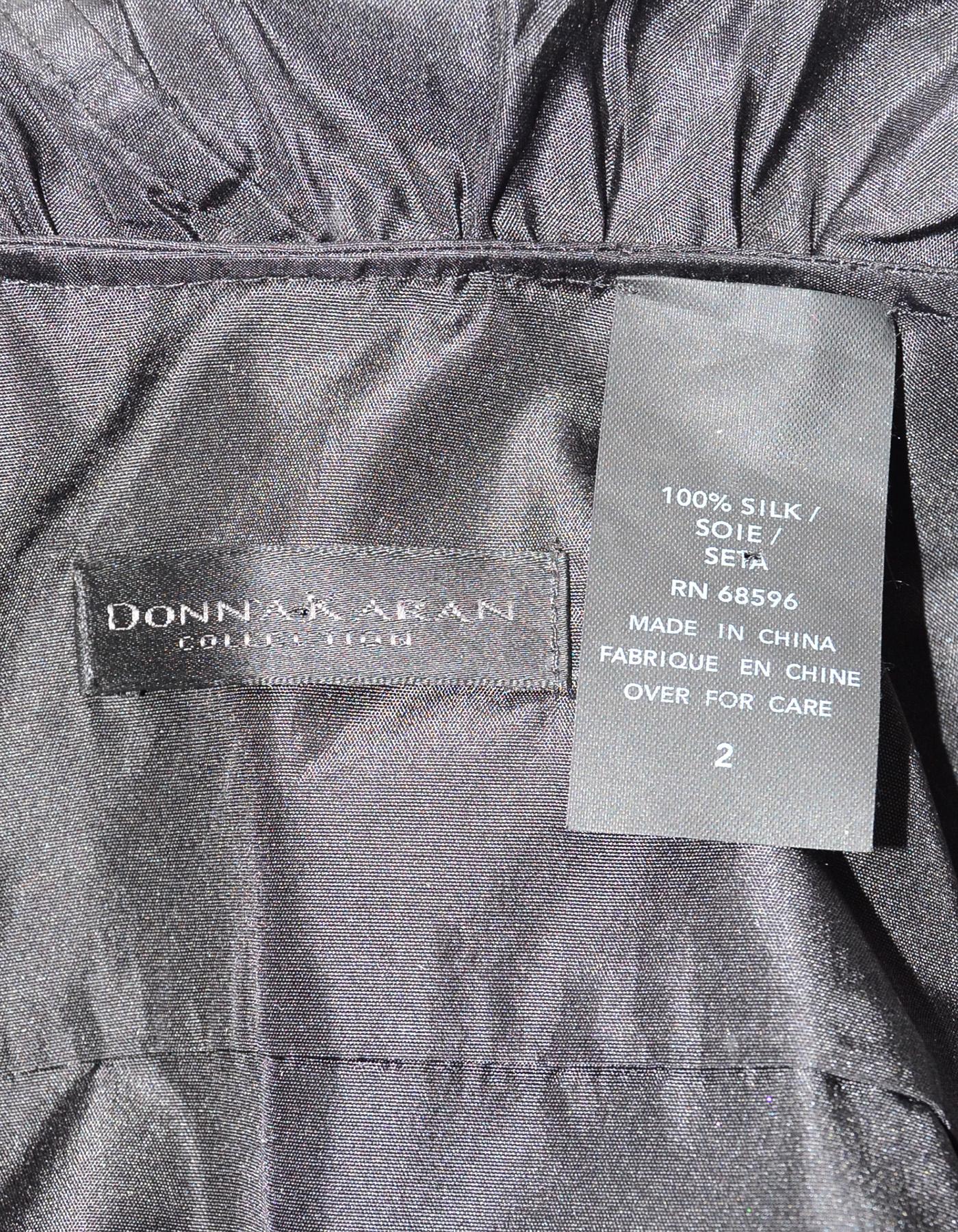 Women's Donna Karan Black Ruffle Front Silk Jacket Sz 2