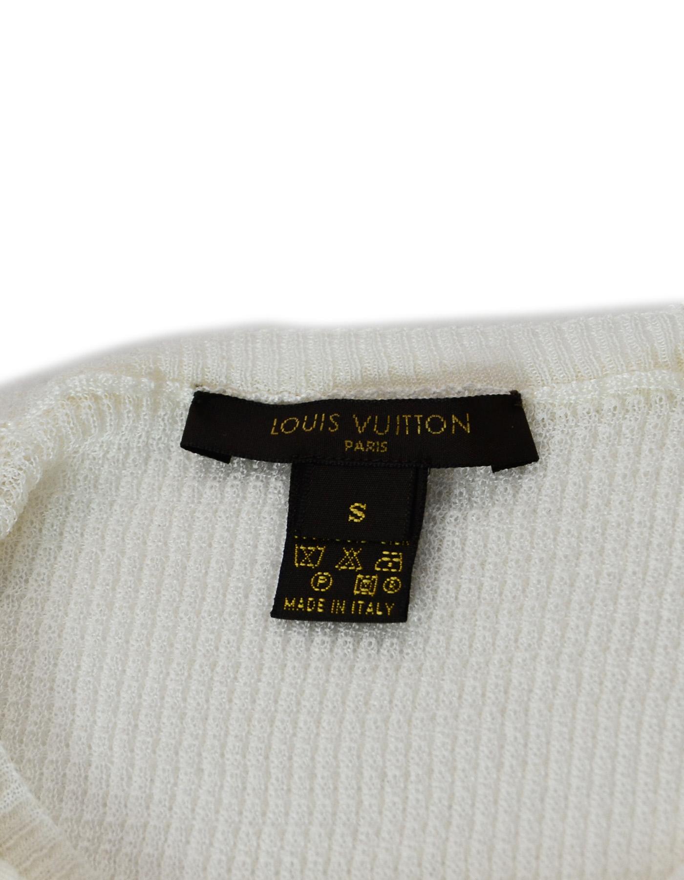 Women's Louis Vuitton Cream Long-Sleeve Silk Sheer Knit Top W/ White Flower Buttons Sz S