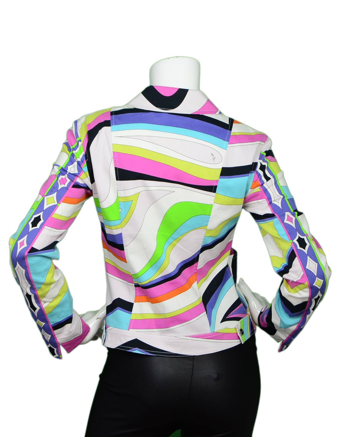 Emilio Pucci Multi-Color Cotton Long Sleeve Blazer/Jacket Sz 36 In Excellent Condition In New York, NY
