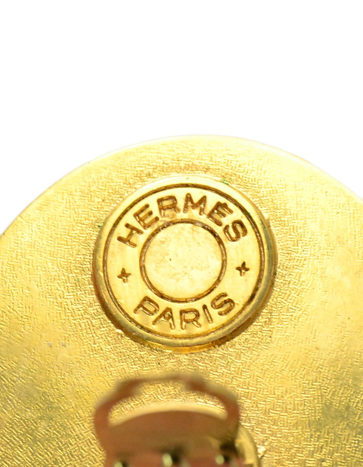 Women's Hermes Vintage '80s Pink Leather Goldtone Medor Stud Clip On Earrings