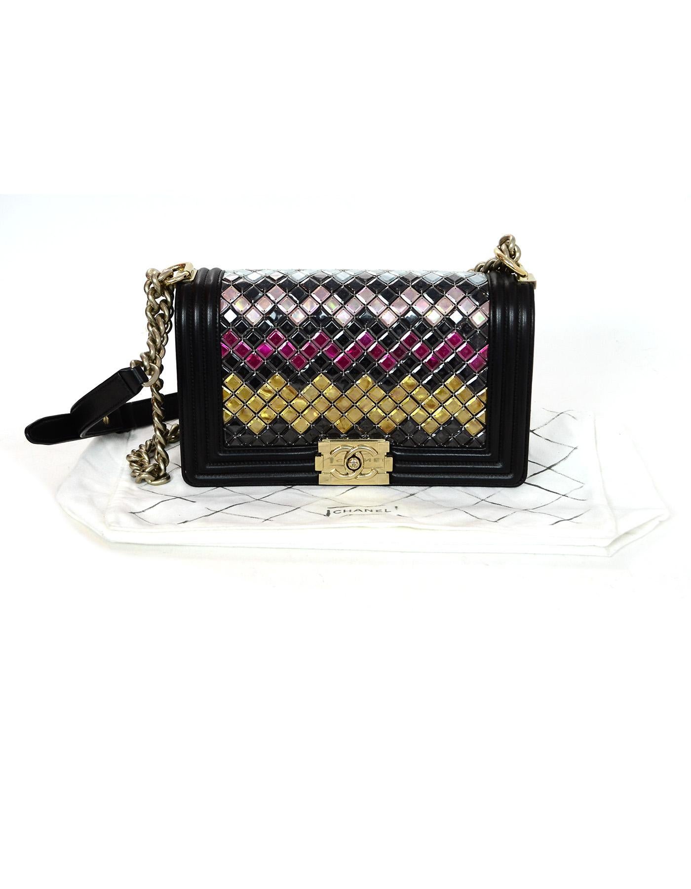 Chanel Black Leather & Multi-Color Medium Tile Brasserie Mosaic Boy Flap Bag 5