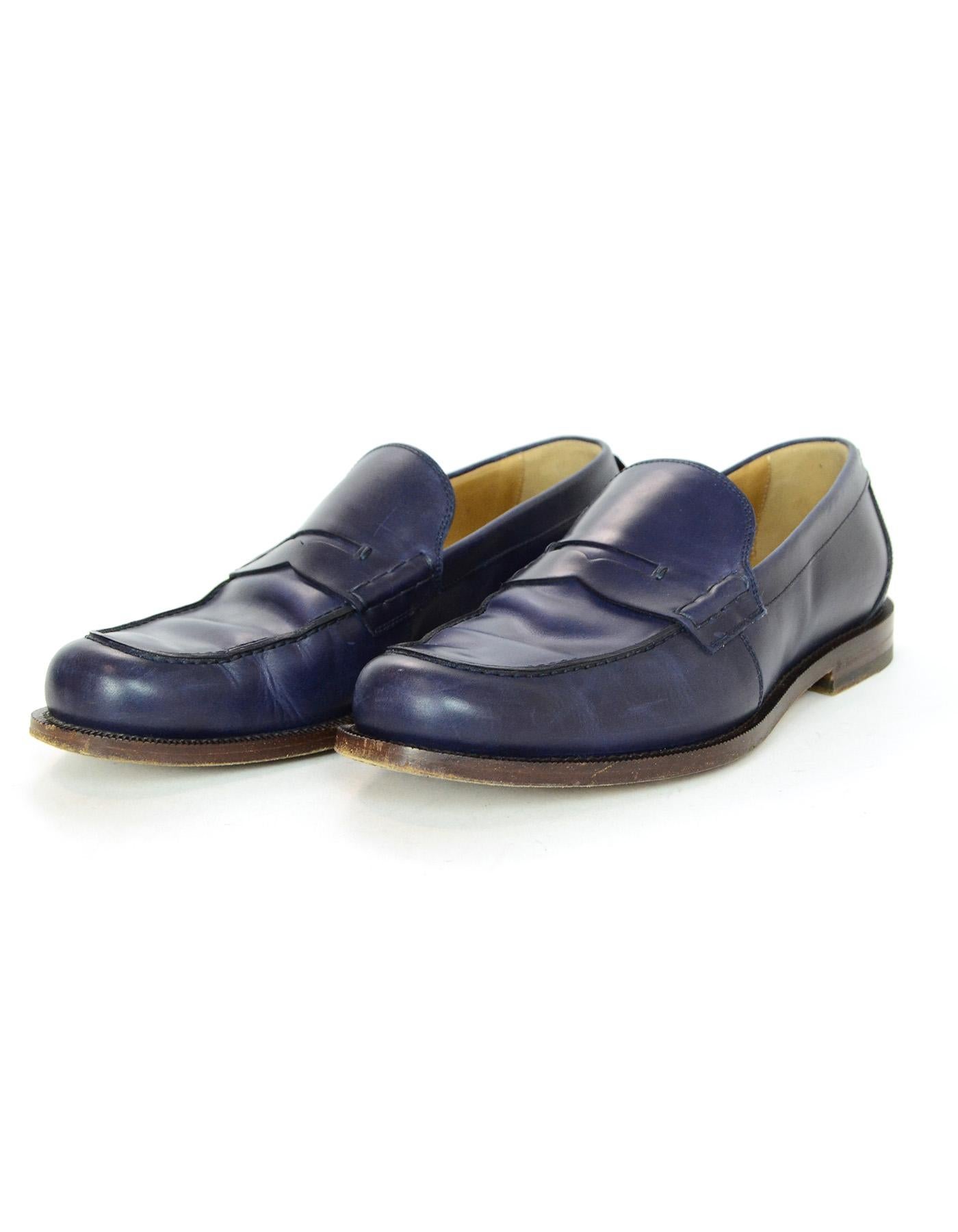 Gray Gucci Navy Men's Penny Loafers w/ Web Sz 9