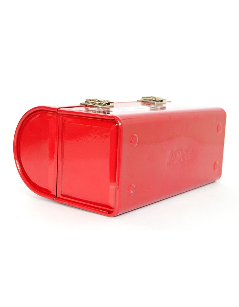 Supreme Collectible Red Metal Lunch Box Bag w/ White Logo For Sale at 1stdibs