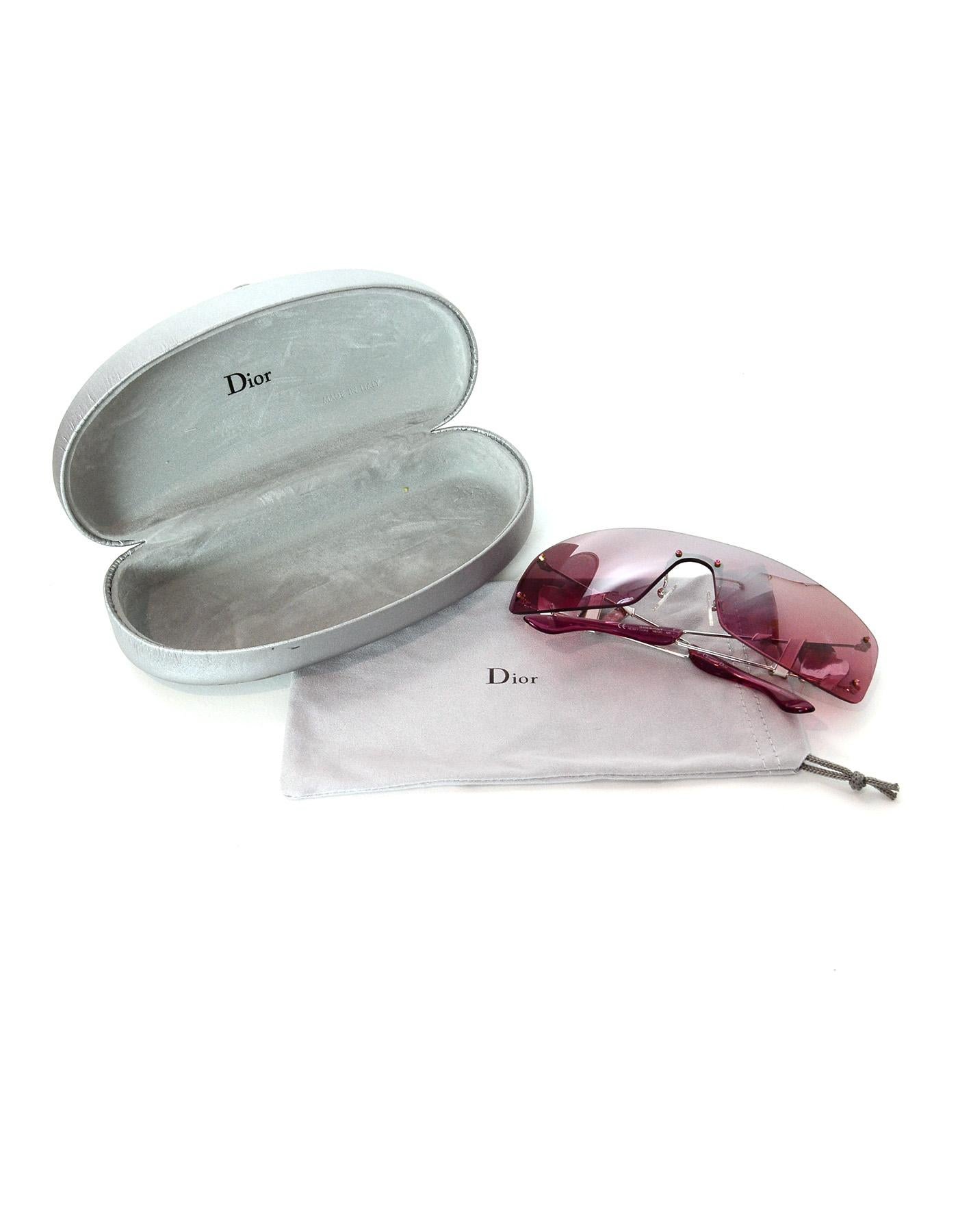 Dior Pink Heart Core Rimless Shield Sunglasses W/ Rhinestone Logo Arm

Made In: Italy
Color: Pink, silvertone, and white
Hardware: Silvertone
Materials: Metal
Overall Condition: Excellent pre-owned condition
Includes: Dior case and