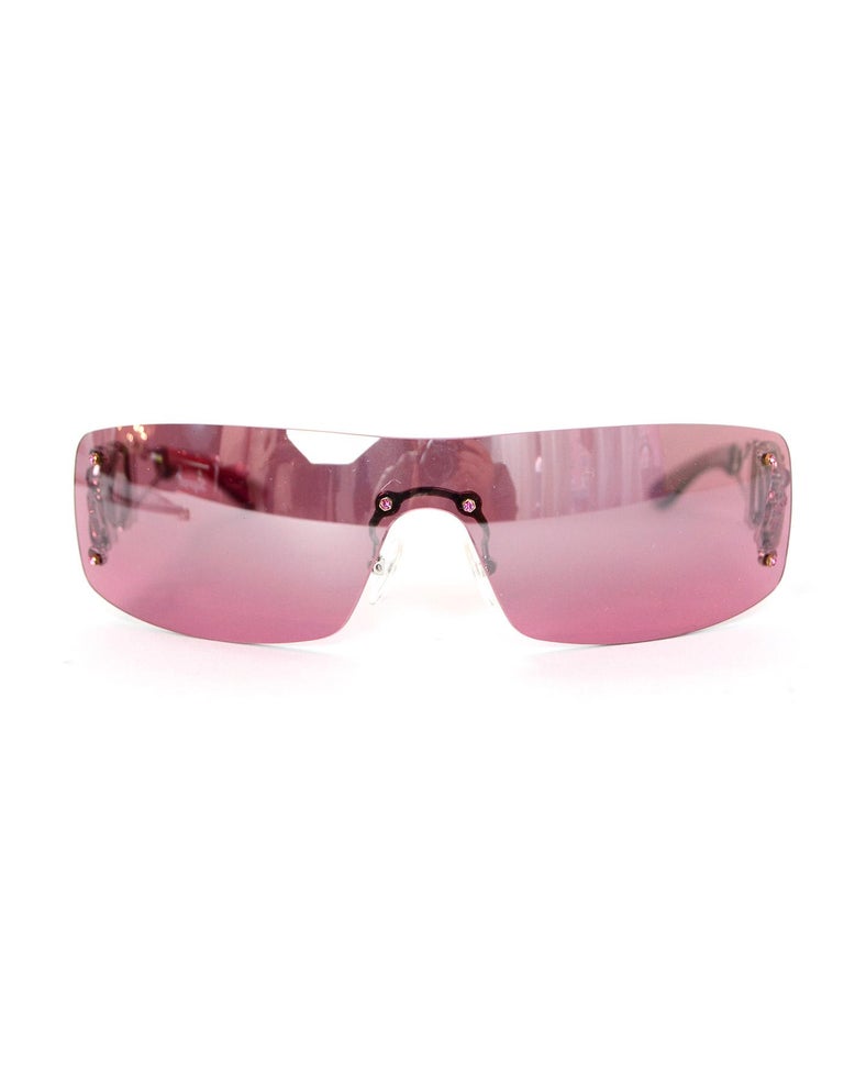 Dior Pink Heart Core Rimless Shield Sunglasses W/ Rhinestone Logo
