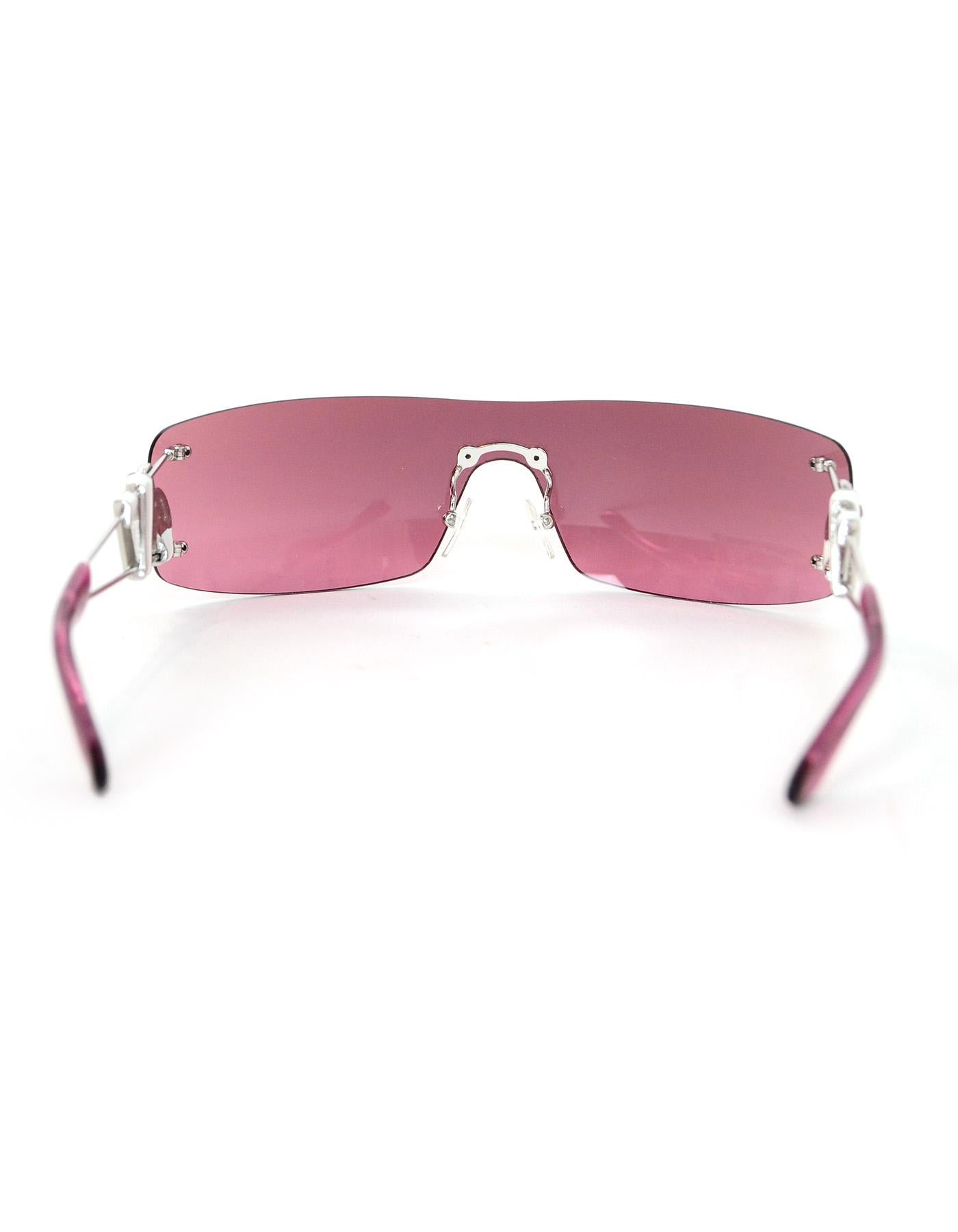 Beige Dior Pink Heart Core Rimless Shield Sunglasses W/ Rhinestone Logo Arm