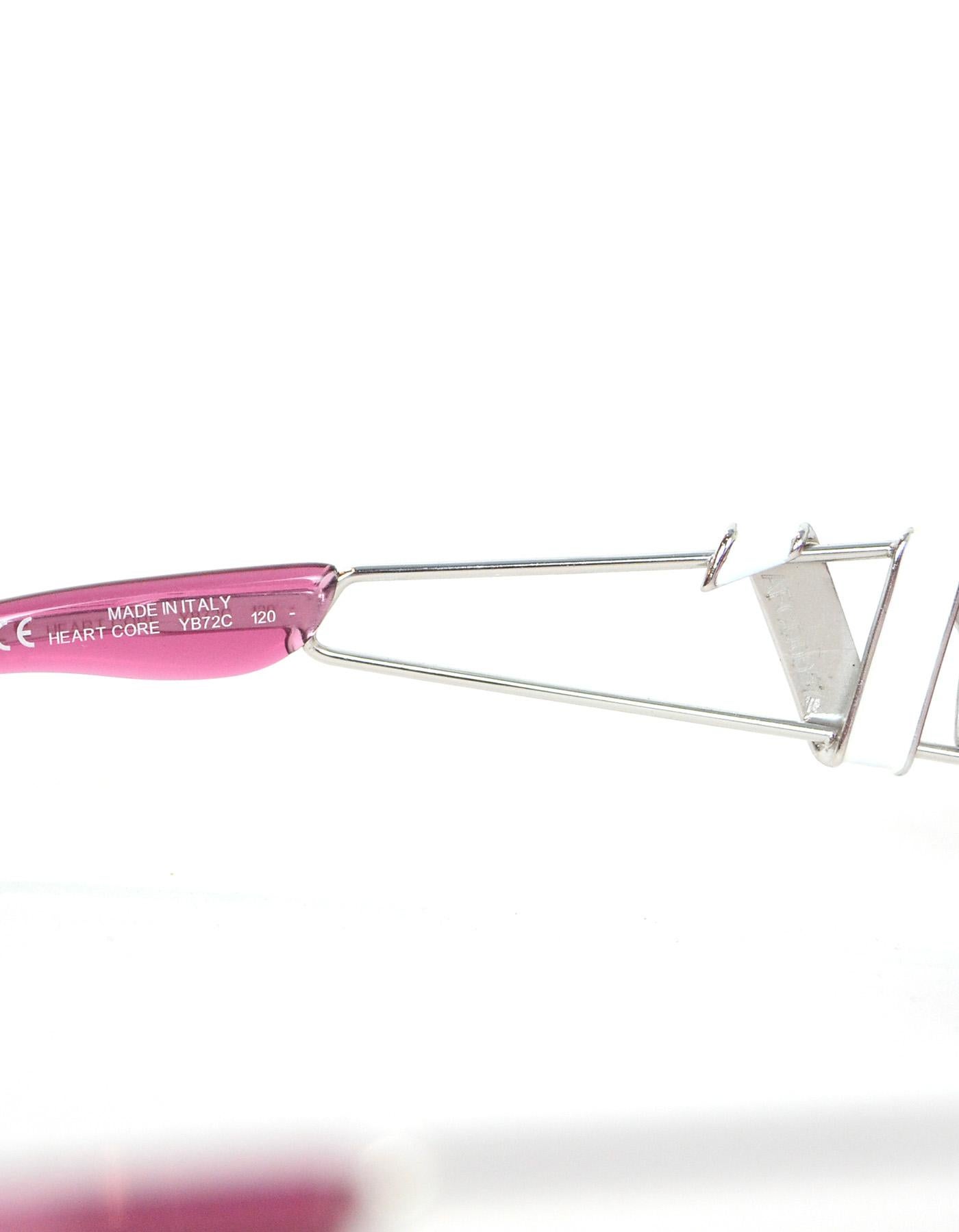 Dior Pink Heart Core Rimless Shield Sunglasses W/ Rhinestone Logo Arm In Excellent Condition In New York, NY