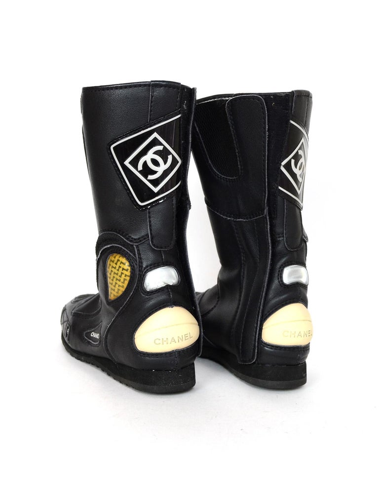 Chanel Vintage Black Leather 31 Cambon CC Motocross Mid Calf Boots Sz 36  For Sale at 1stDibs