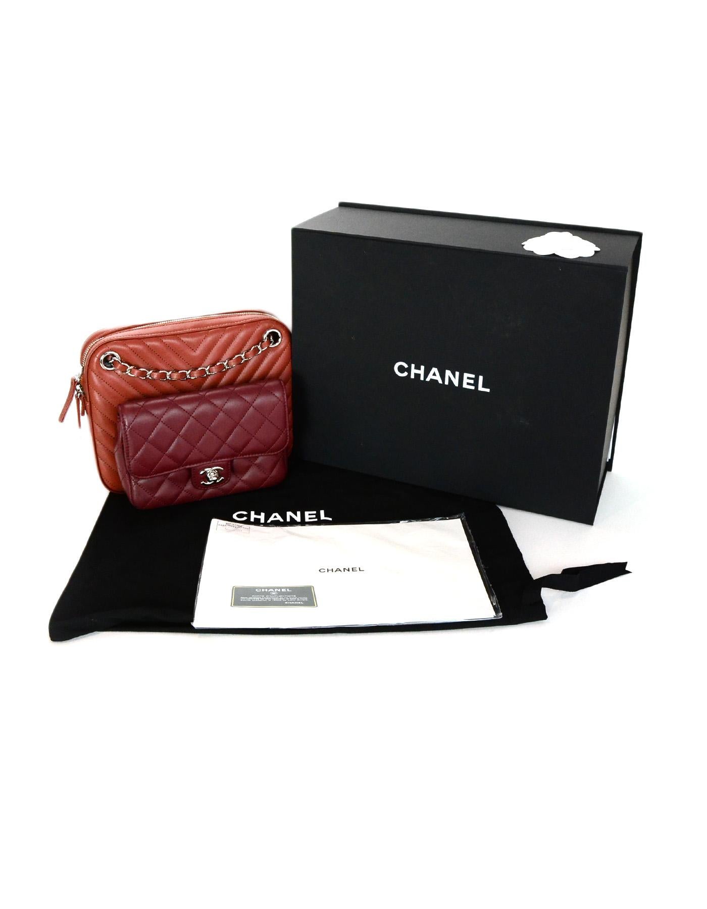Chanel '18 Burgundy/Brick Chevron Quilted Camera Crossbody Bag w Receipt 6