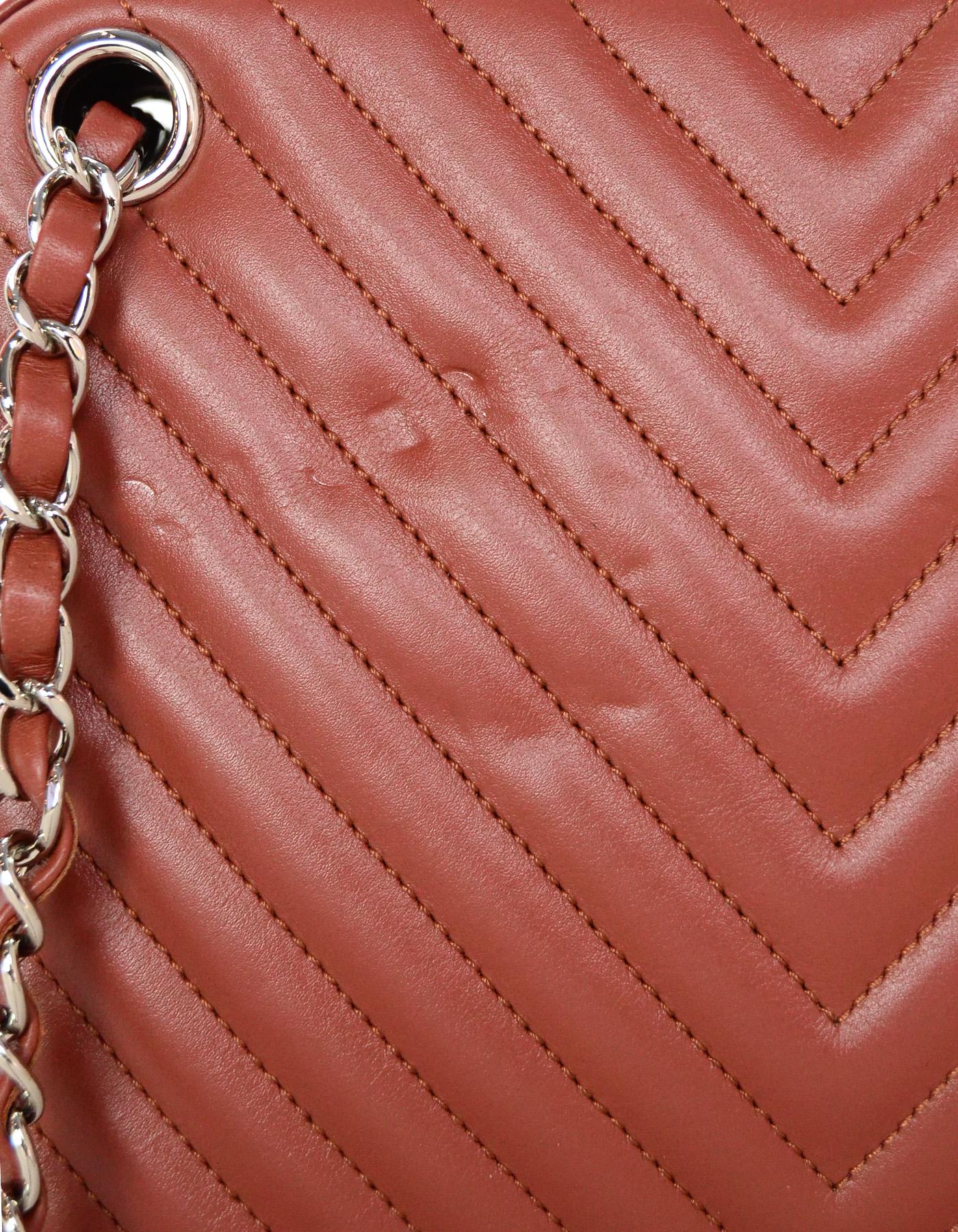 Women's Chanel '18 Burgundy/Brick Chevron Quilted Camera Crossbody Bag w Receipt