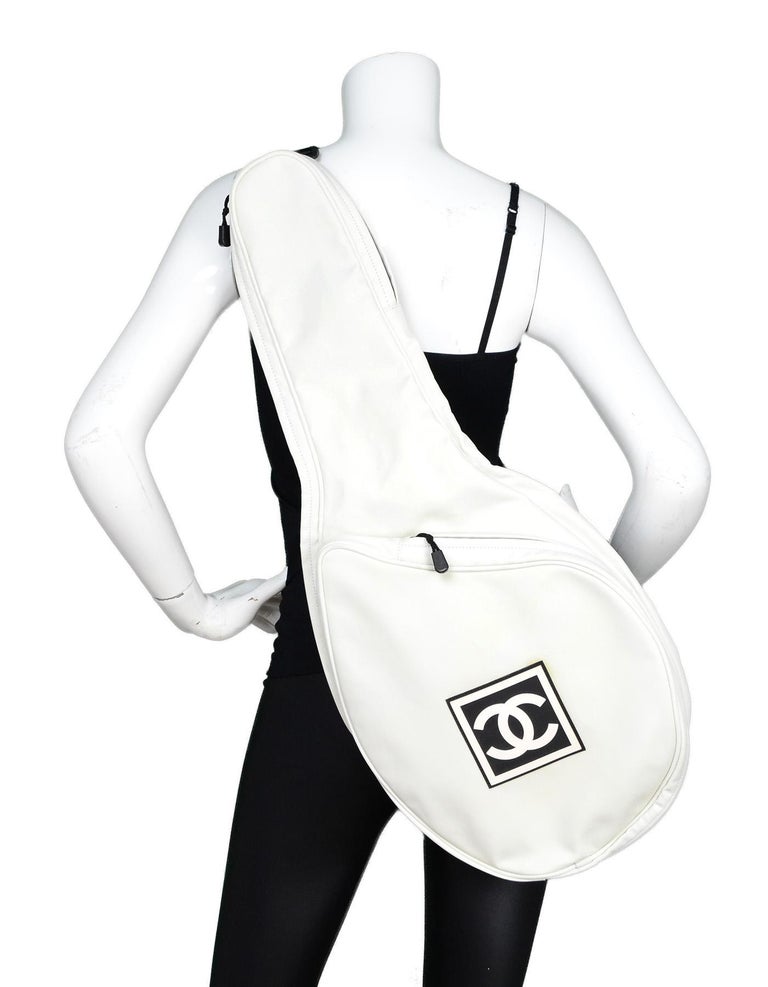 Chanel Collectors Off White Canvas Tennis Racquet Cover Bag w/ CC Logo