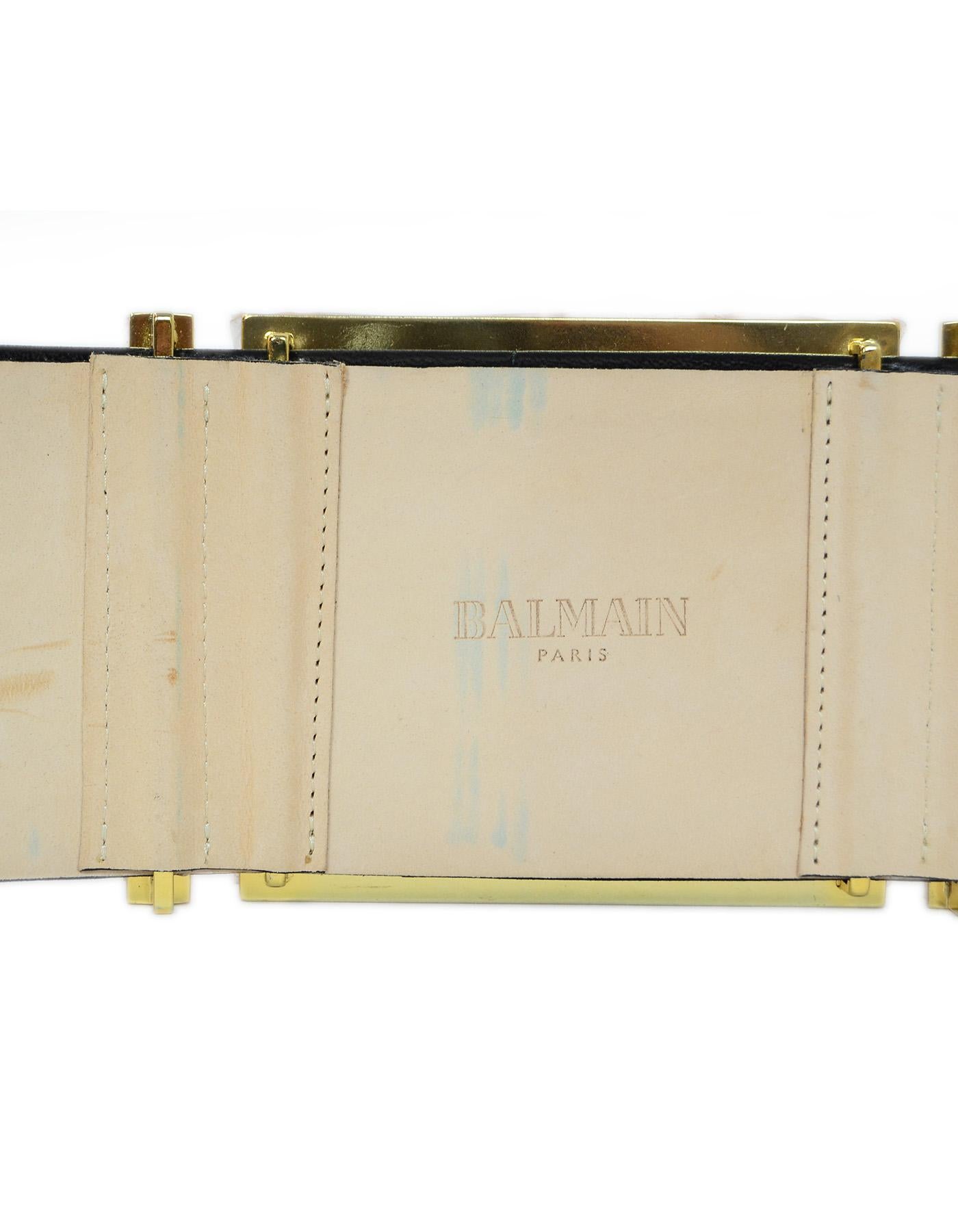 Balmain NEW Wide Black Leather Gold Metal Plate Sz 44 1