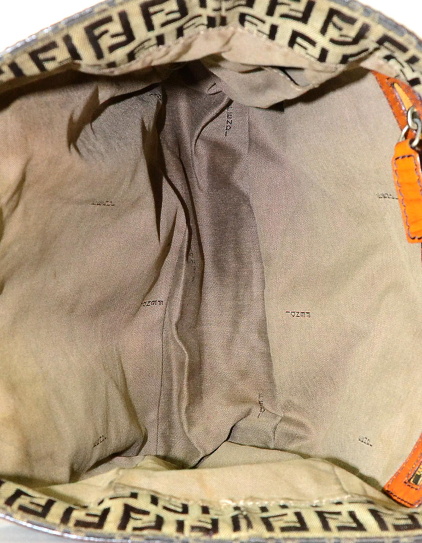 Fendi Brown Canvas Monogram Zucca Tote Bag W/ Orange Leather Trim 3