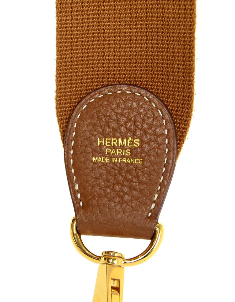 Hermes Tan Leather/Canvas Toile Amazon Strap w. Goldtone Hardware for Kelly  Bag For Sale at 1stDibs | hermes amazon strap