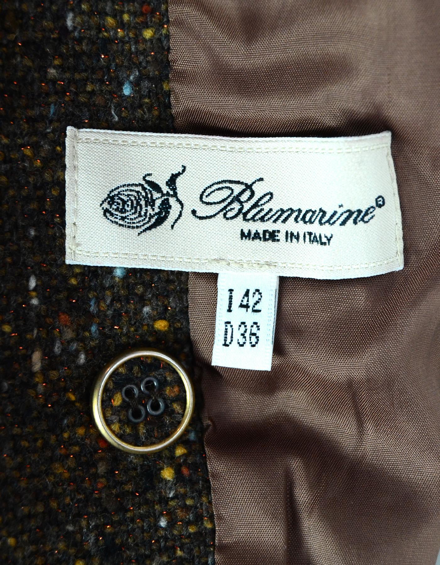 Blumarine Brown Tweed Double Breasted Jacket W/ Sheared Mink Collar Sz 42 1
