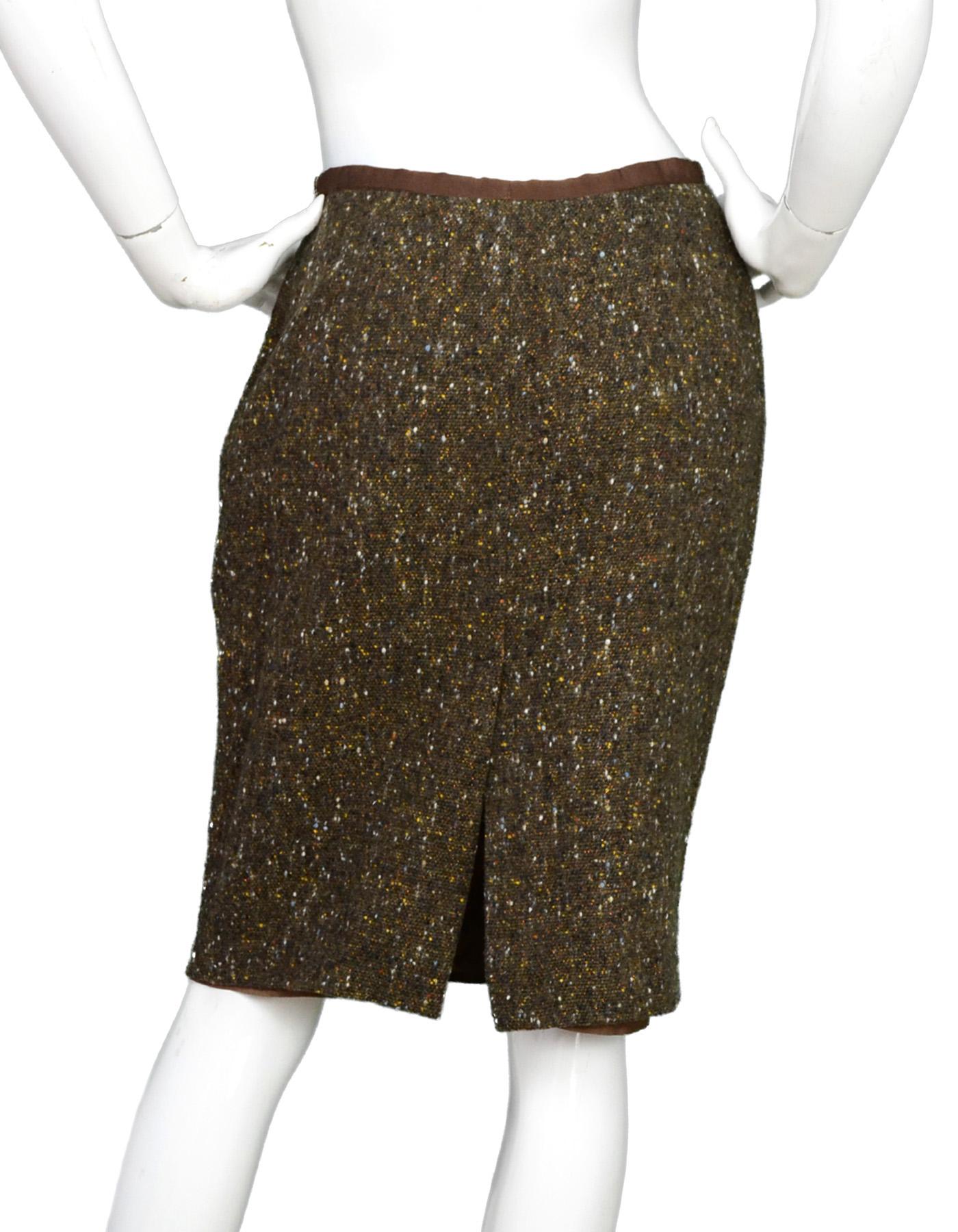 Black Blumarine Brown Tweed Pencil Skirt Sz 44