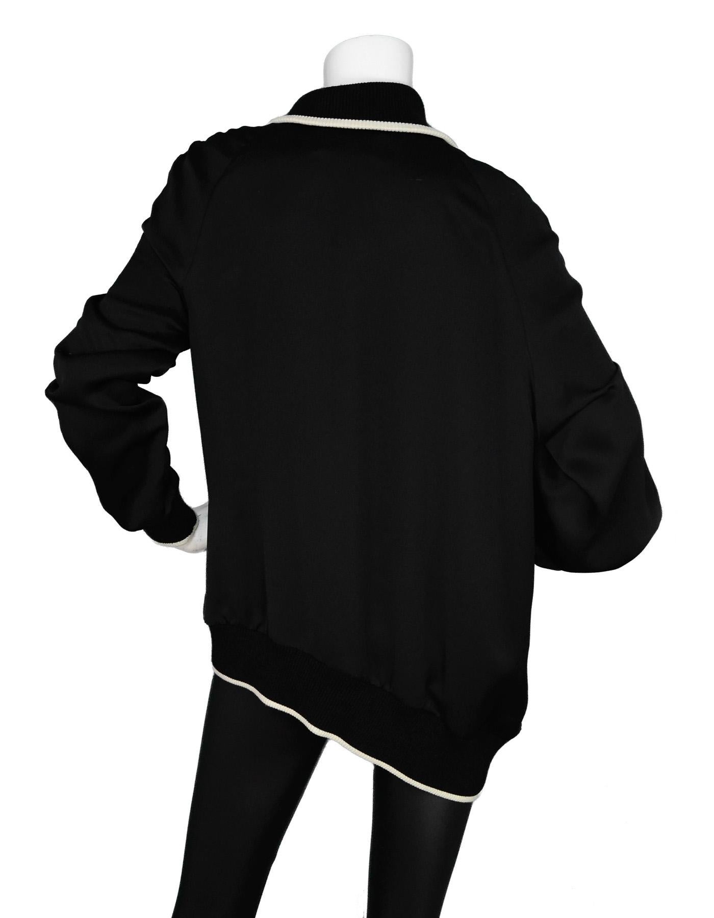 Women's or Men's Maison Martin Margiela Black Bomber Jacket W/ White Knit Trim Sz M