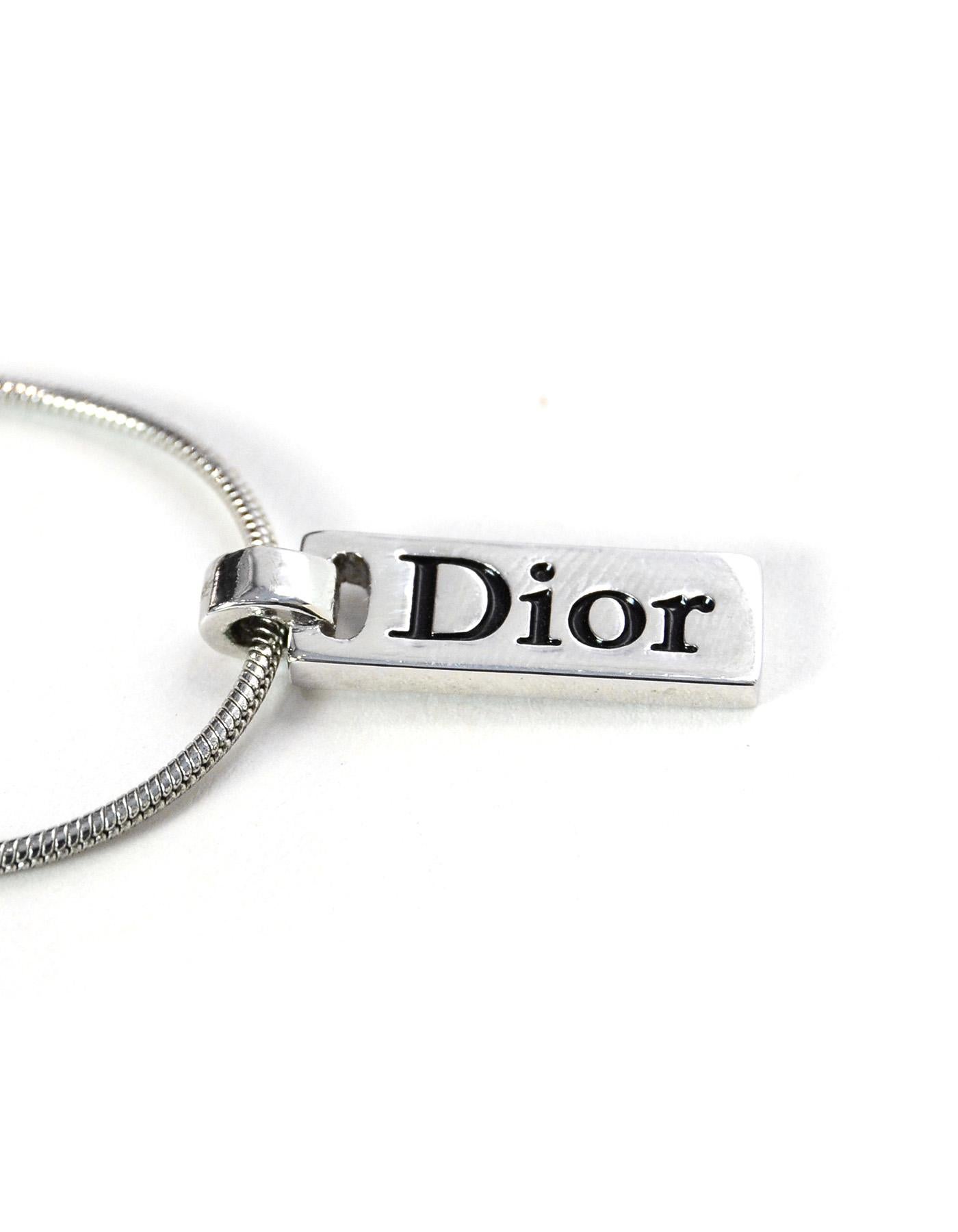 Christian Dior Vintage '90s Silvertone Logo Pendant Necklace In Excellent Condition In New York, NY